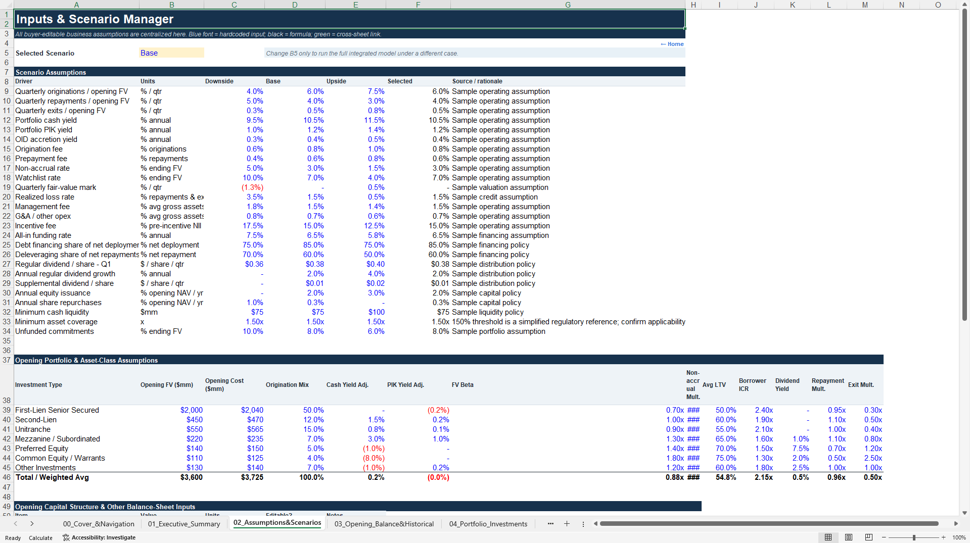BDC NAV, NII, Dividend & Leverage Financial Model (Excel template (XLSX)) Preview Image