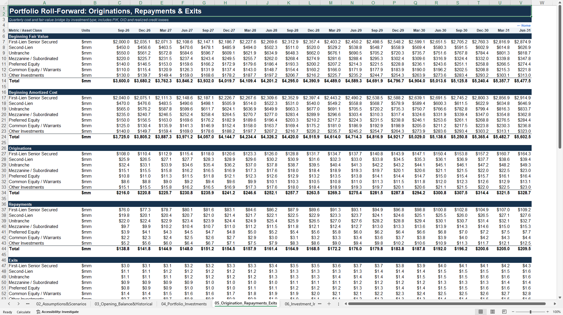 BDC NAV, NII, Dividend & Leverage Financial Model (Excel template (XLSX)) Preview Image
