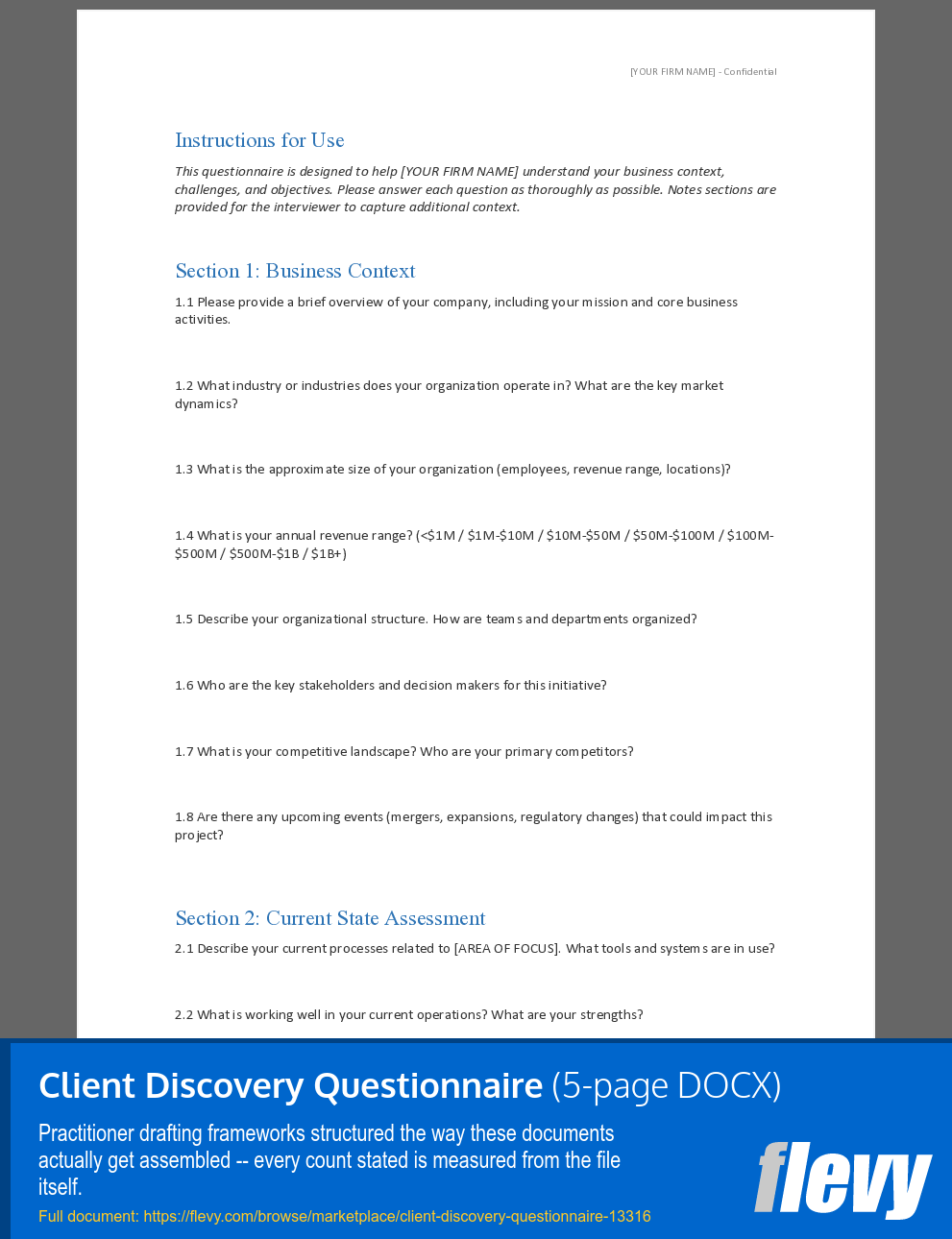 Client Discovery Questionnaire (5-page Word document) Preview Image
