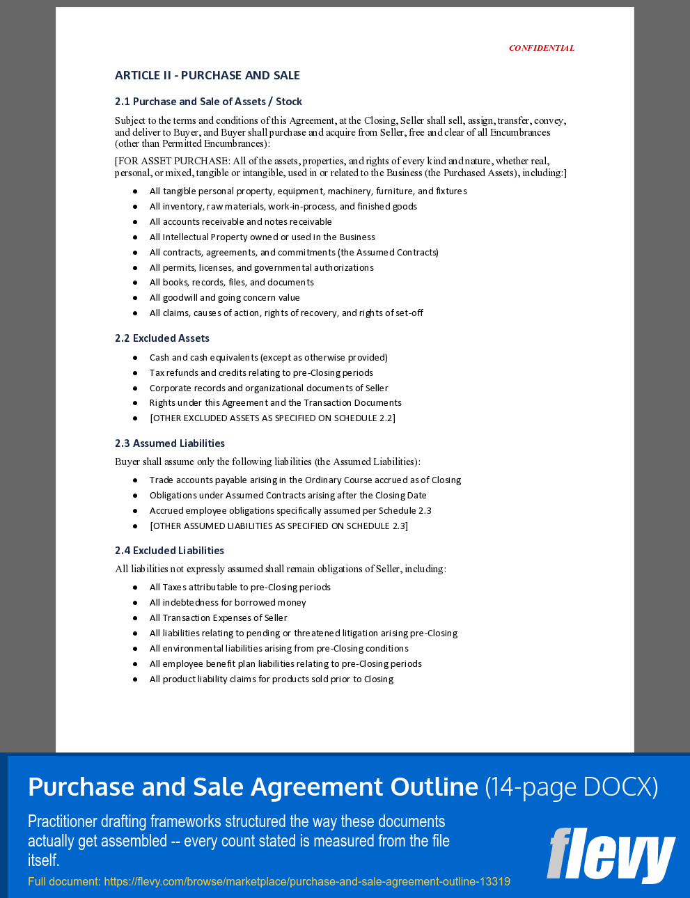 Purchase and Sale Agreement Outline (14-page Word document) Preview Image