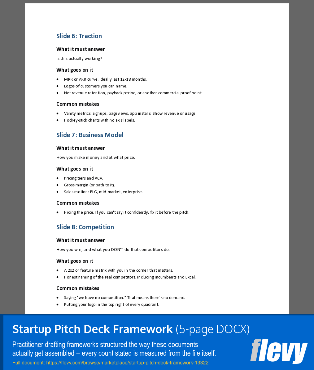 Startup Pitch Deck Framework (5-page Word document) Preview Image