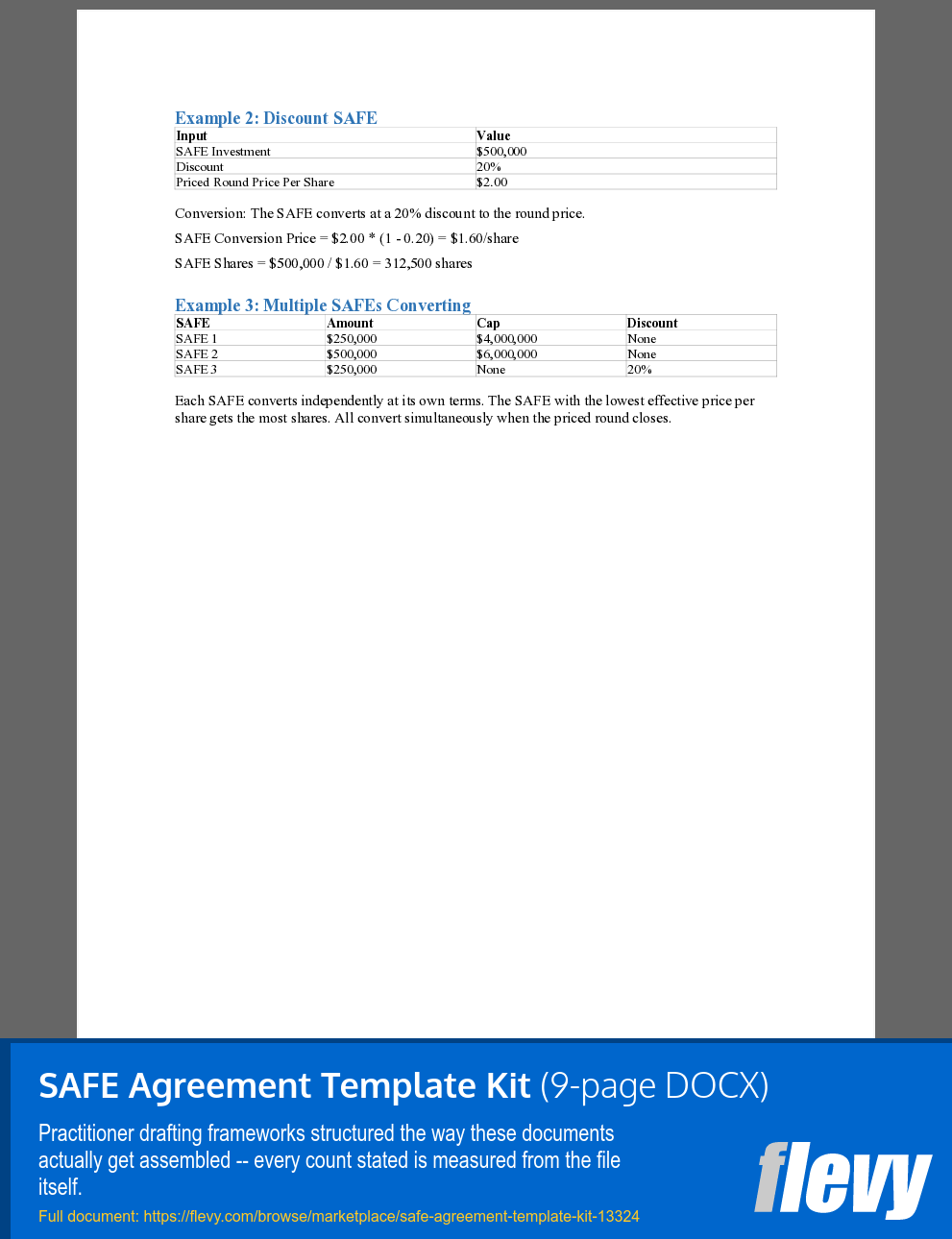 SAFE Agreement Template Kit (9-page Word document) Preview Image