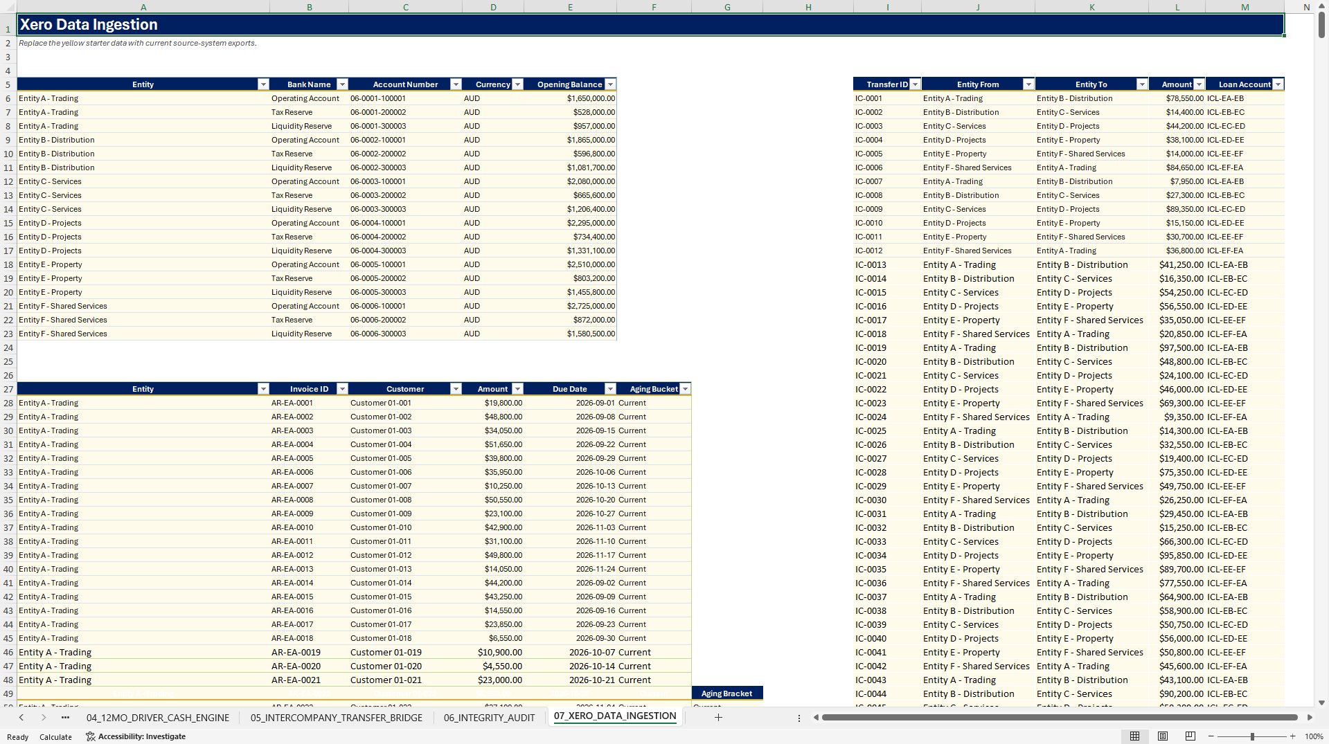 13-Week Cash Flow & Treasury Control Tower (Excel template (XLSX)) Preview Image