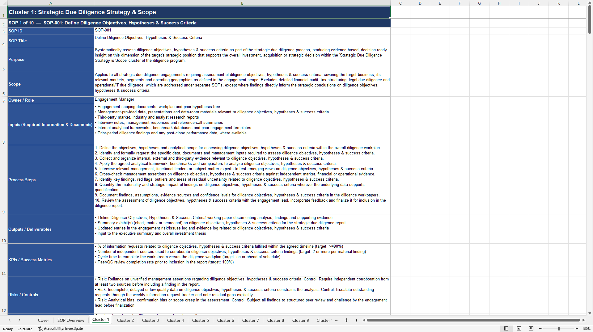 100+ Strategic Due Diligence SOPs (Excel template (XLSX)) Preview Image