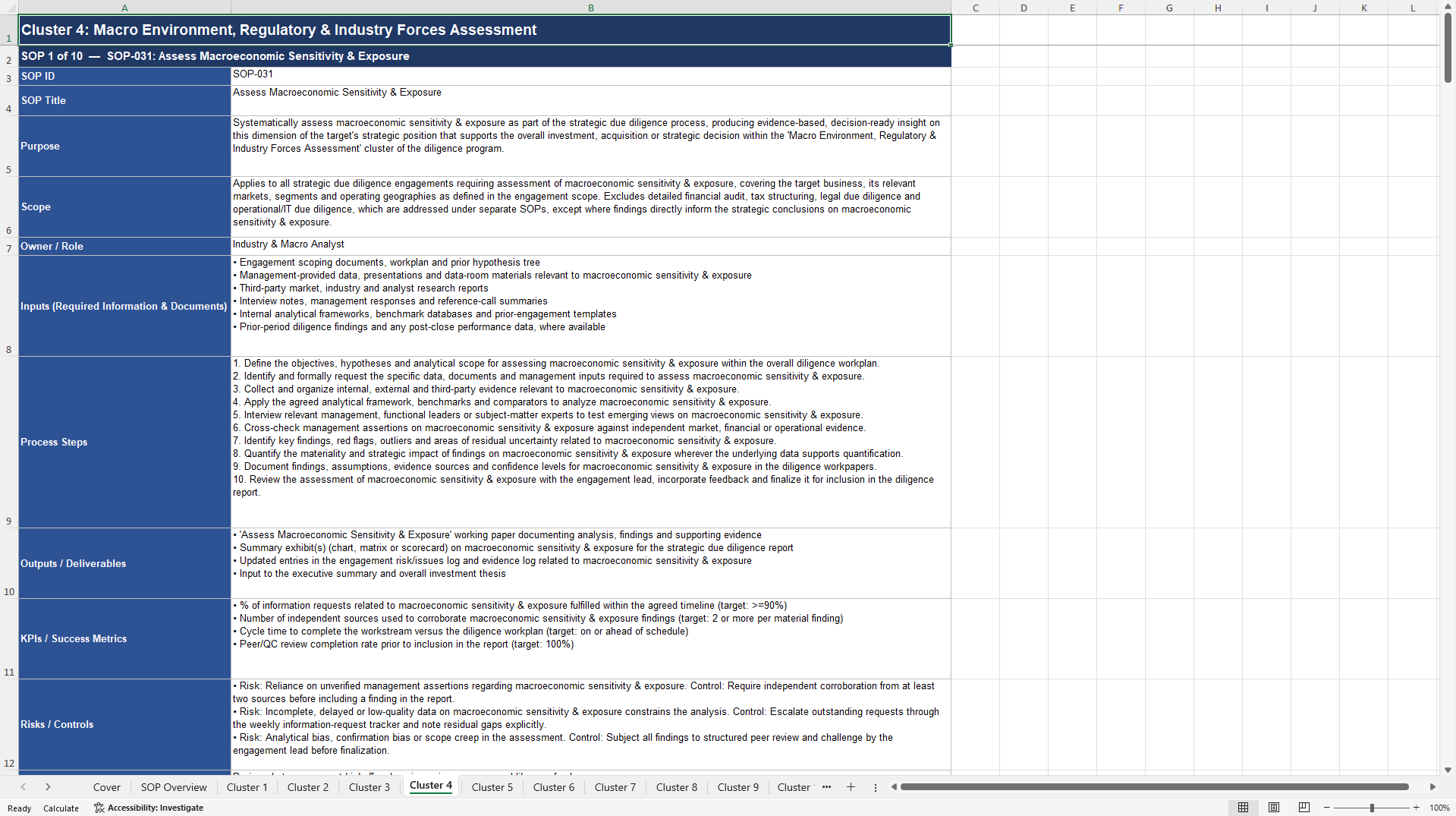 100+ Strategic Due Diligence SOPs (Excel template (XLSX)) Preview Image