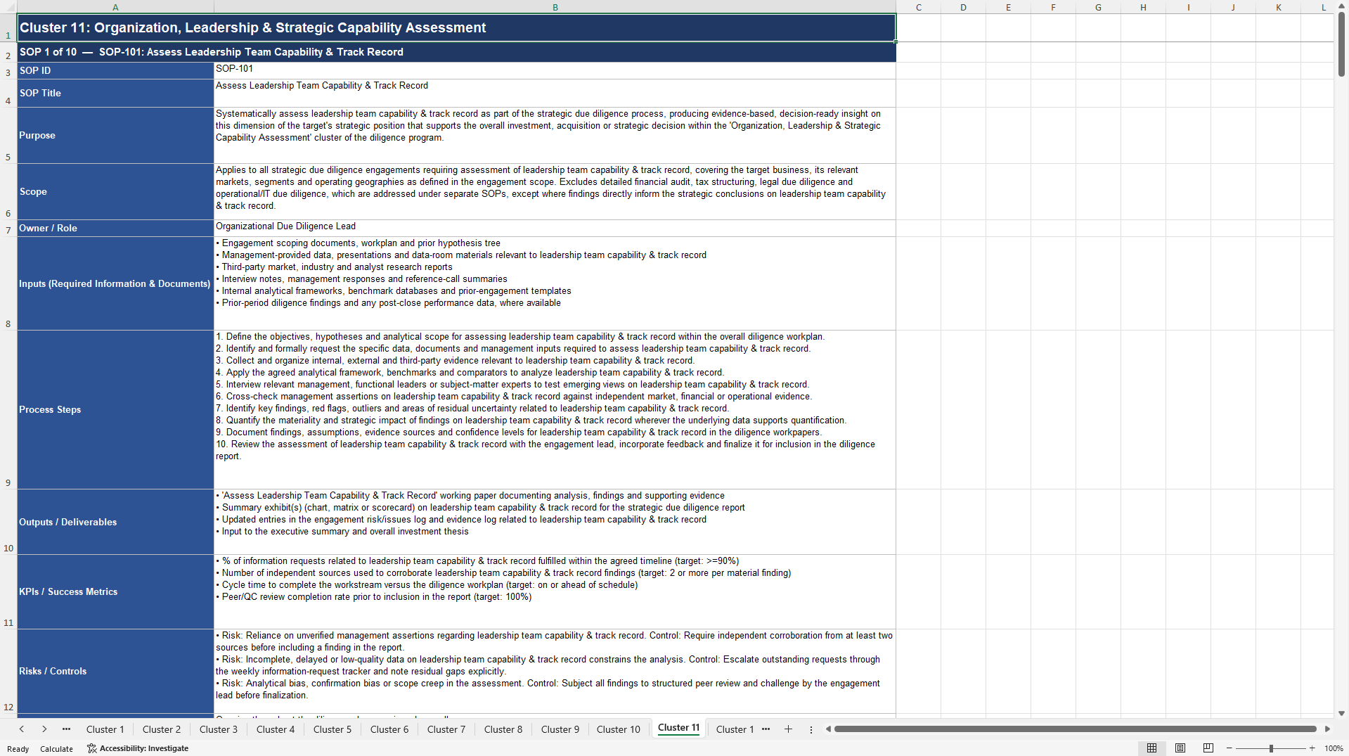 100+ Strategic Due Diligence SOPs (Excel template (XLSX)) Preview Image