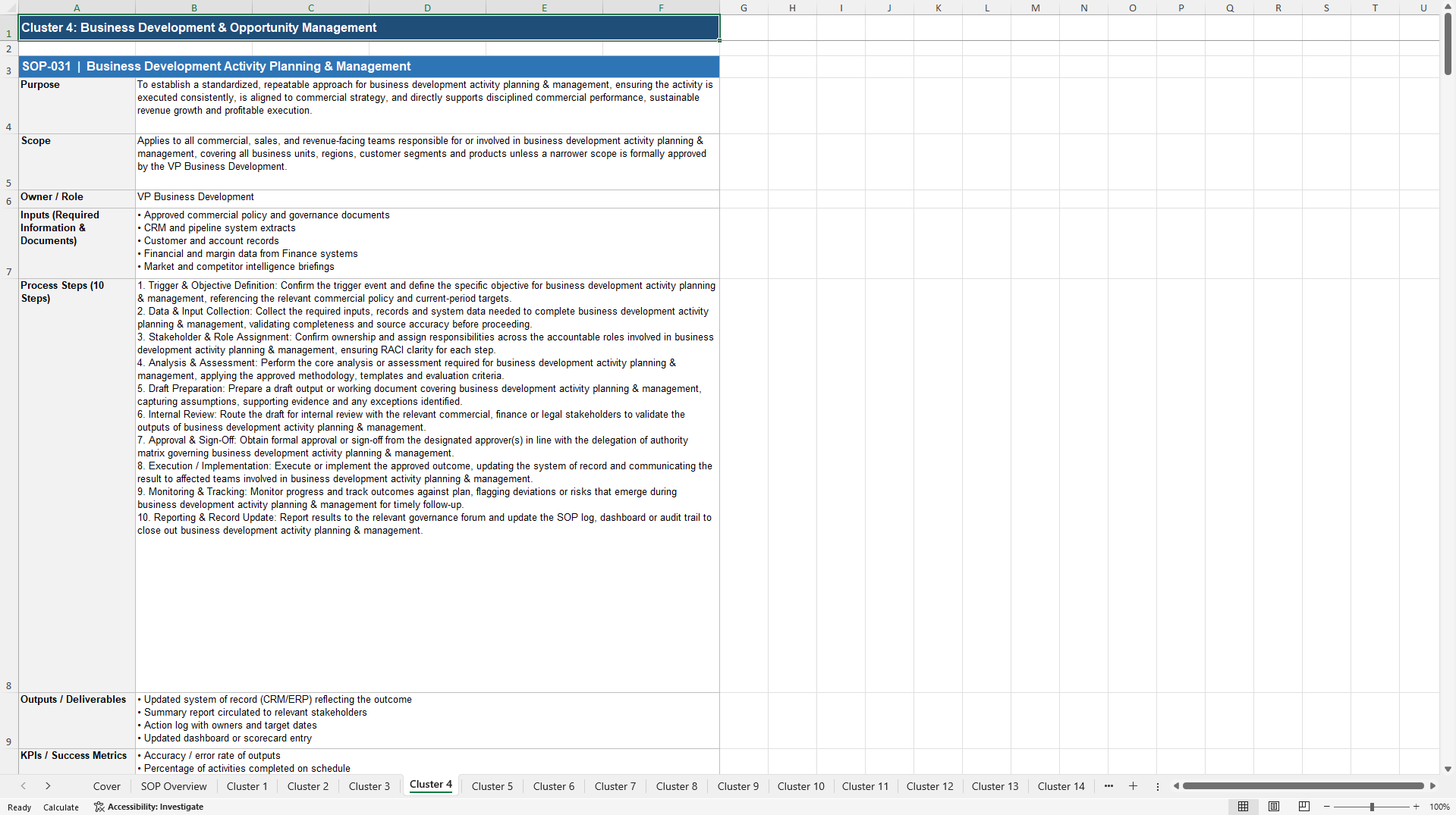 100+ Commercial Performance SOPs (Excel template (XLSX)) Preview Image