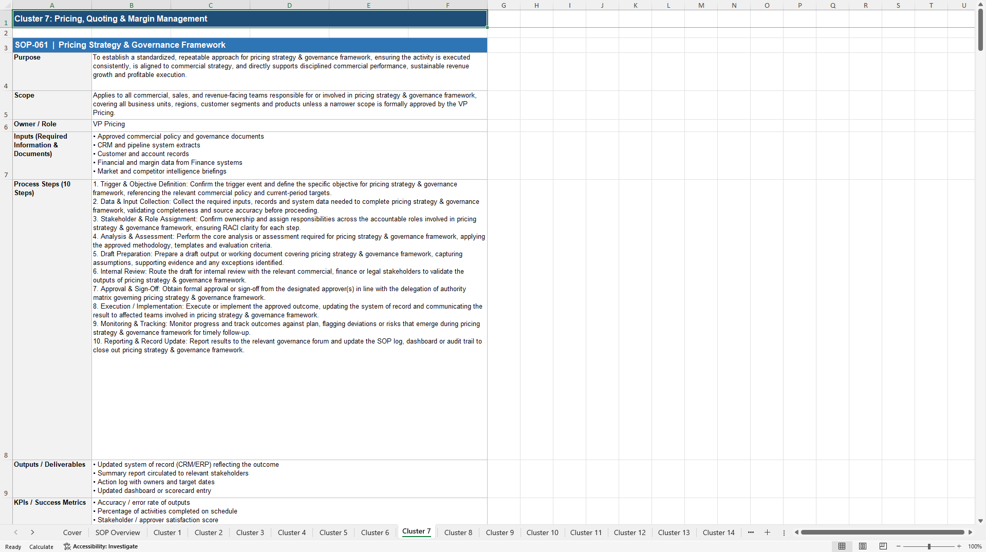 100+ Commercial Performance SOPs (Excel template (XLSX)) Preview Image
