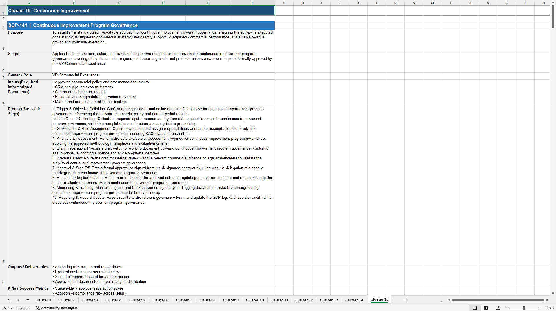 100+ Commercial Performance SOPs (Excel template (XLSX)) Preview Image