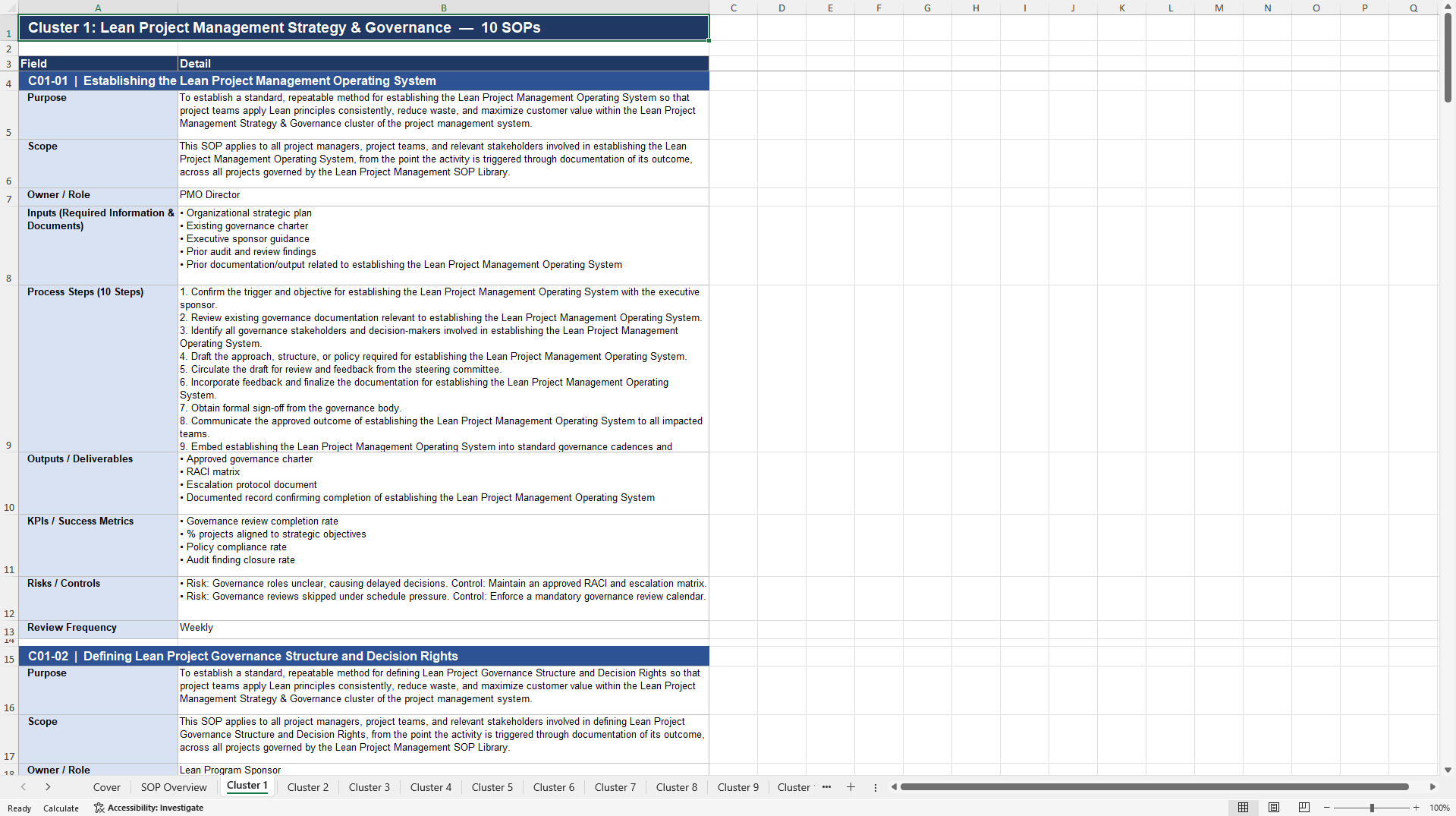 100+ Lean Project Management SOPs (Excel template (XLSX)) Preview Image