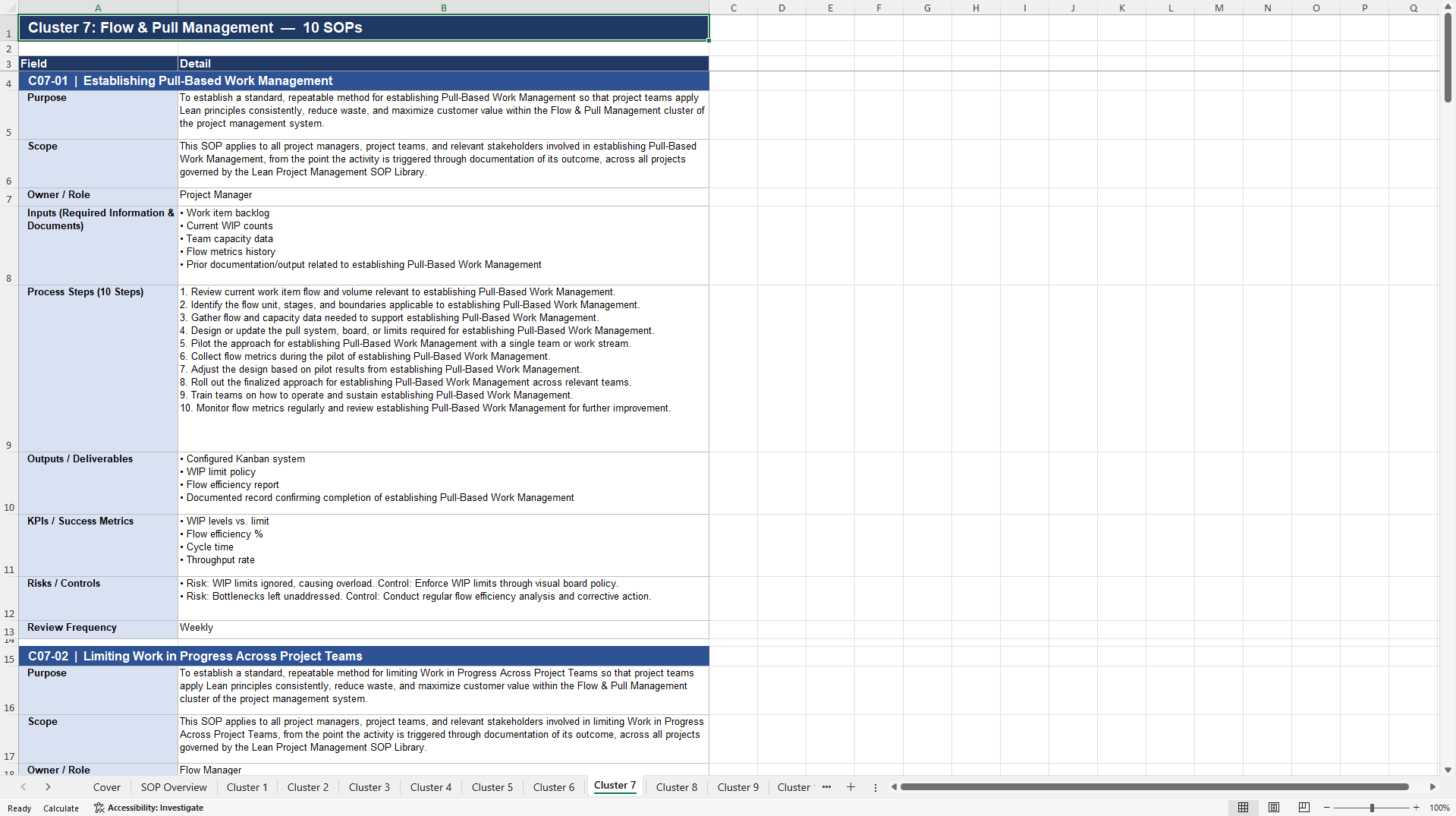 100+ Lean Project Management SOPs (Excel template (XLSX)) Preview Image