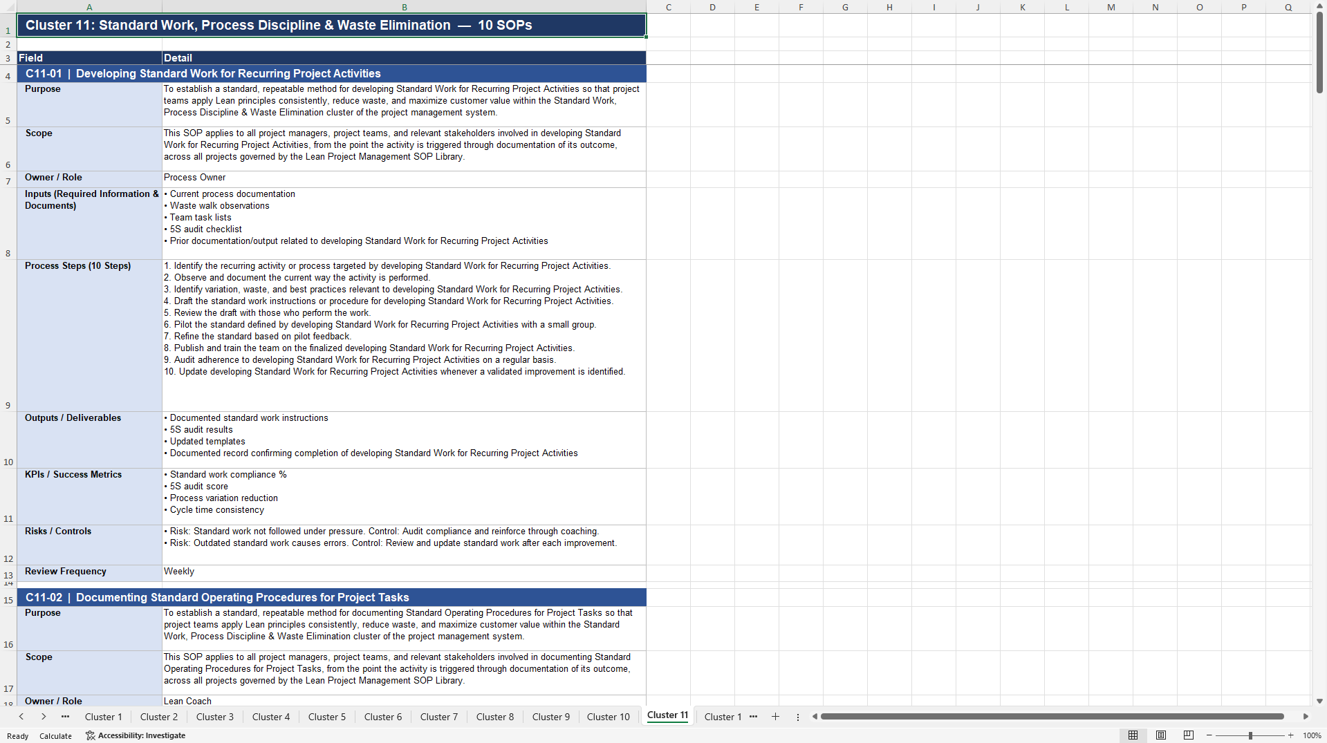 100+ Lean Project Management SOPs (Excel template (XLSX)) Preview Image