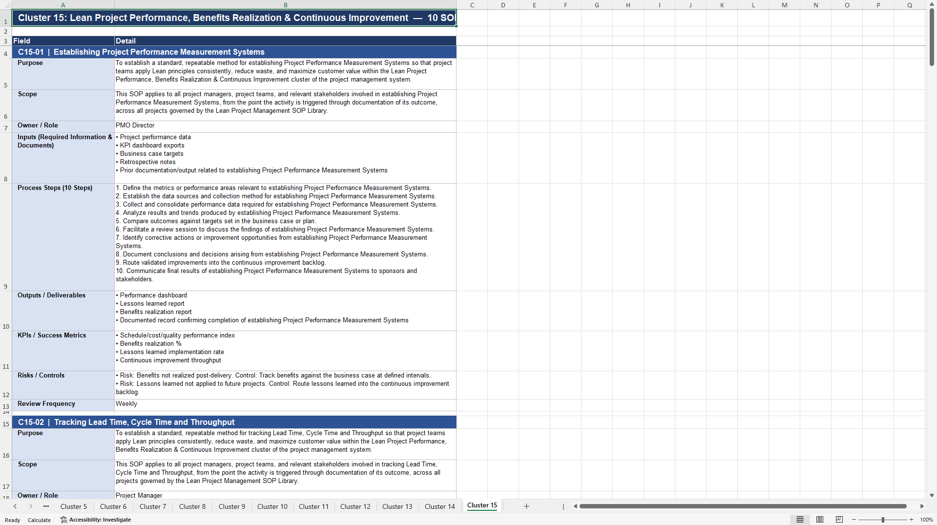 100+ Lean Project Management SOPs (Excel template (XLSX)) Preview Image