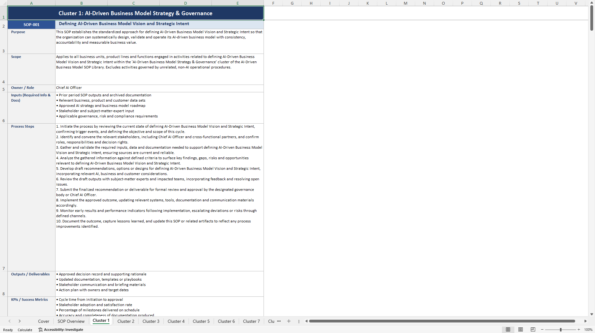 100+ AI-Driven Business Model SOPs (Excel template (XLSX)) Preview Image