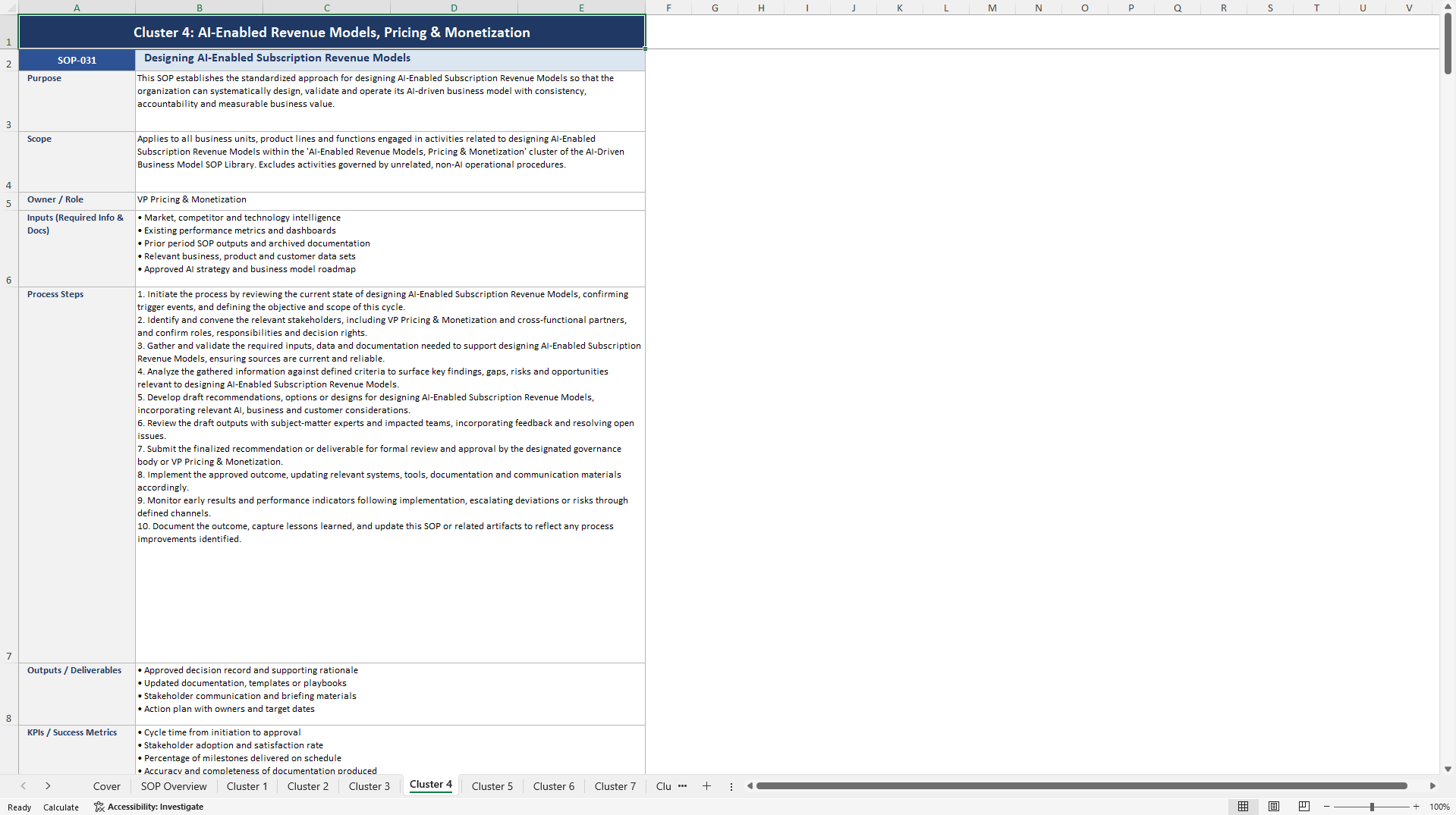 100+ AI-Driven Business Model SOPs (Excel template (XLSX)) Preview Image