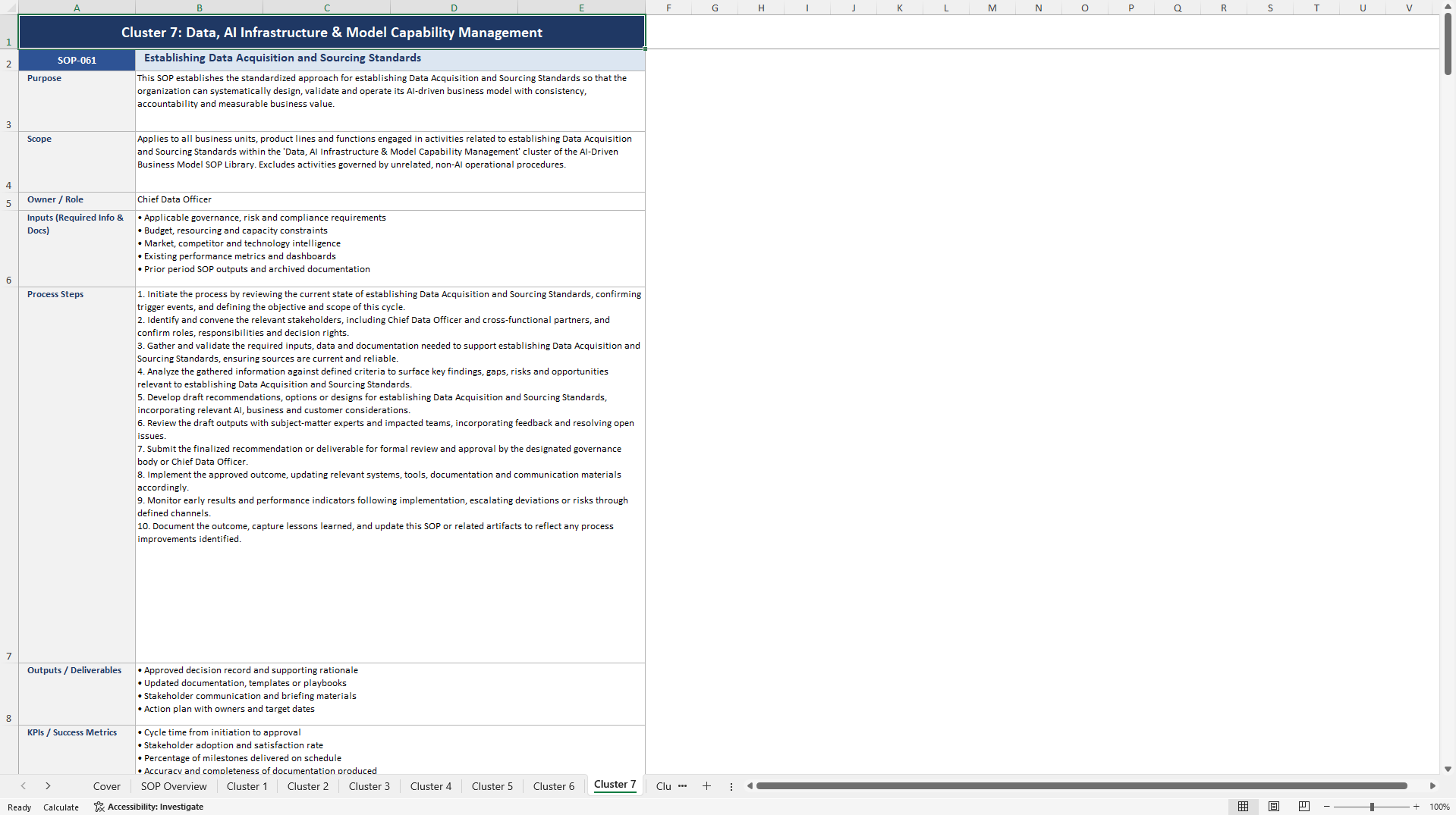 100+ AI-Driven Business Model SOPs (Excel template (XLSX)) Preview Image