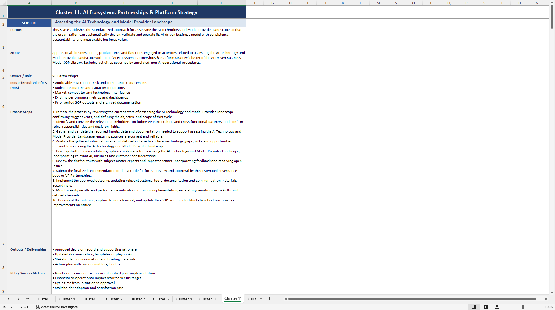 100+ AI-Driven Business Model SOPs (Excel template (XLSX)) Preview Image