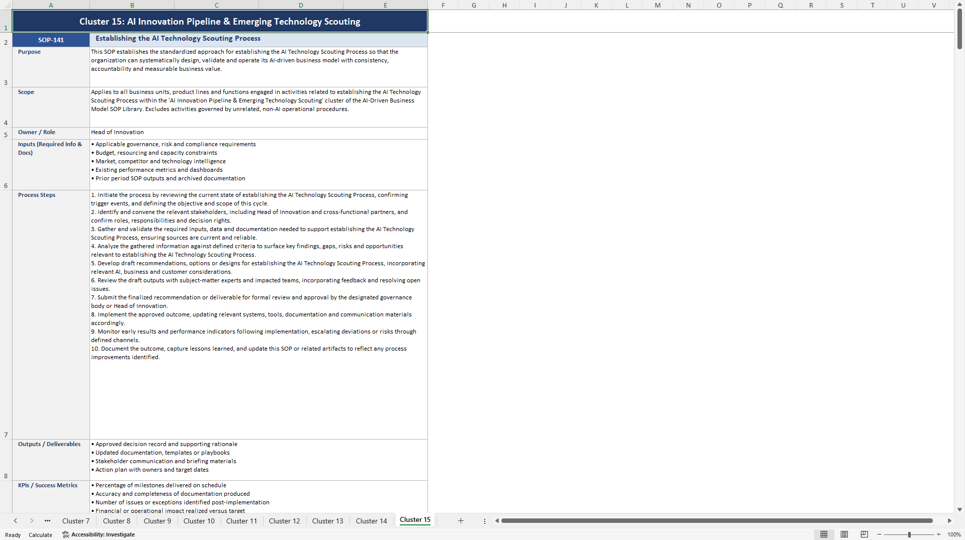 100+ AI-Driven Business Model SOPs (Excel template (XLSX)) Preview Image