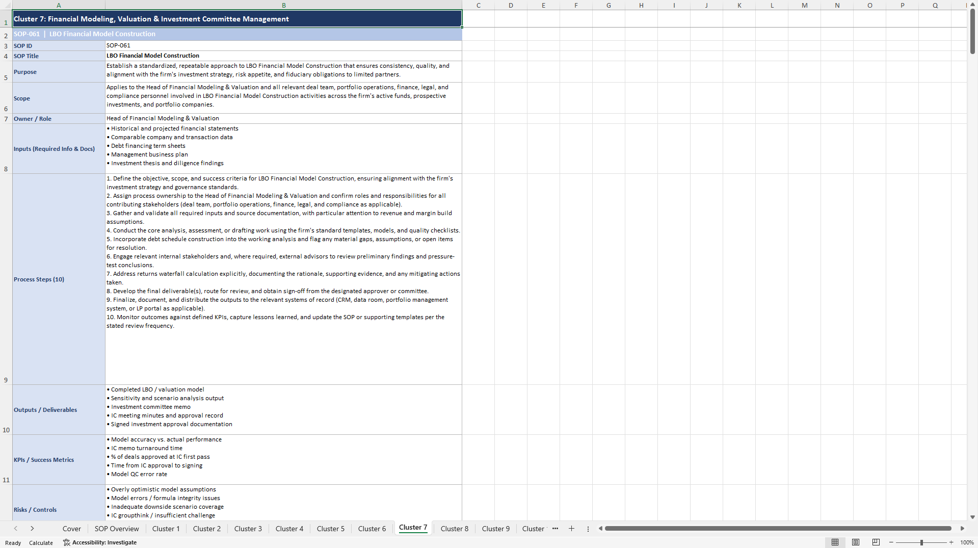 100+ Private Equity Strategic Excellence SOPs (Excel template (XLSX)) Preview Image