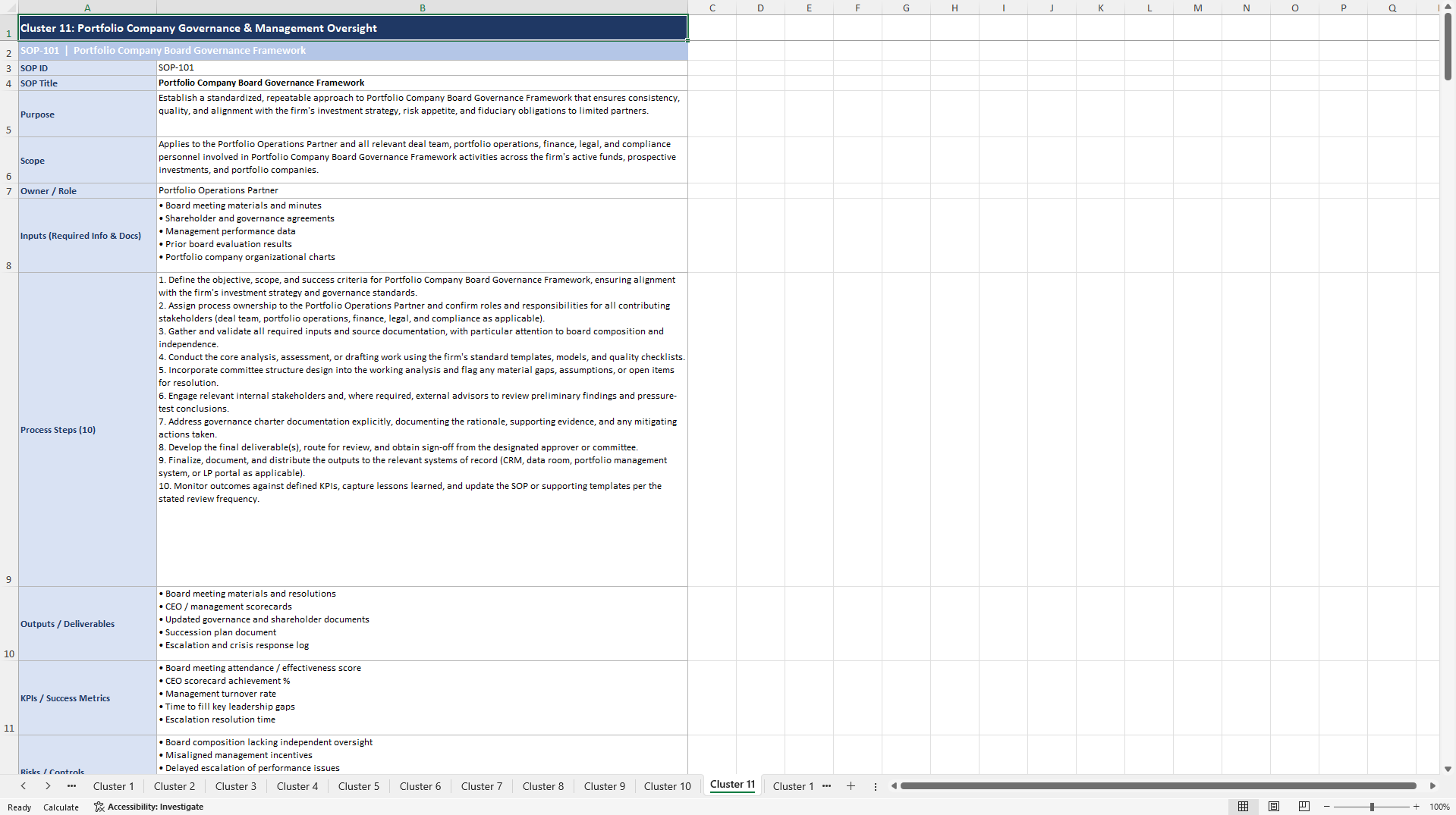 100+ Private Equity Strategic Excellence SOPs (Excel template (XLSX)) Preview Image