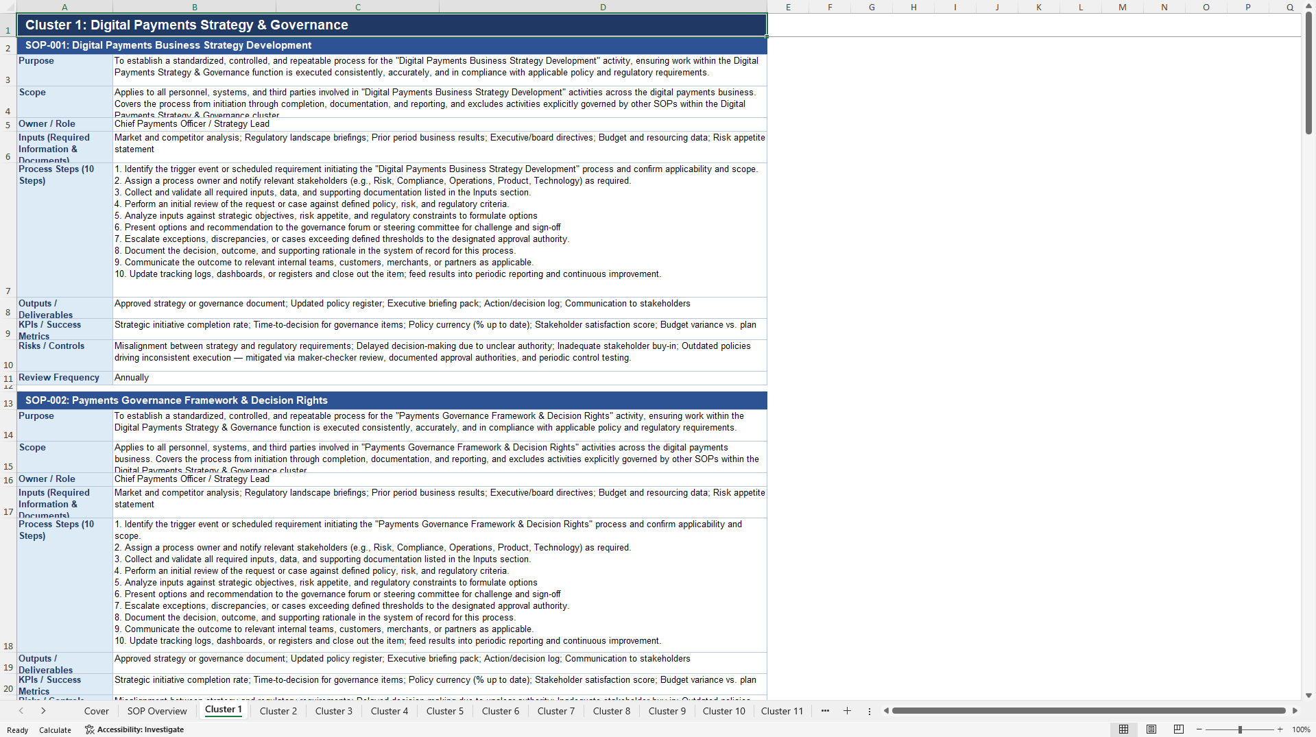100+ Digital Payments Business SOPs (Excel template (XLSX)) Preview Image
