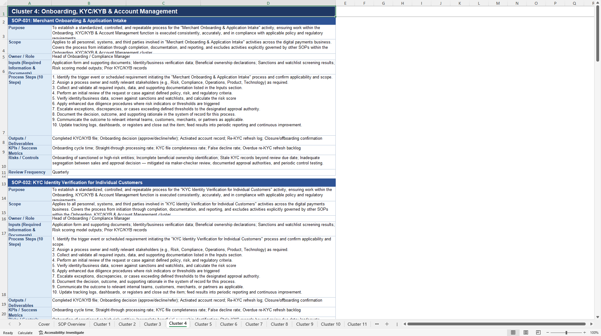 100+ Digital Payments Business SOPs (Excel template (XLSX)) Preview Image