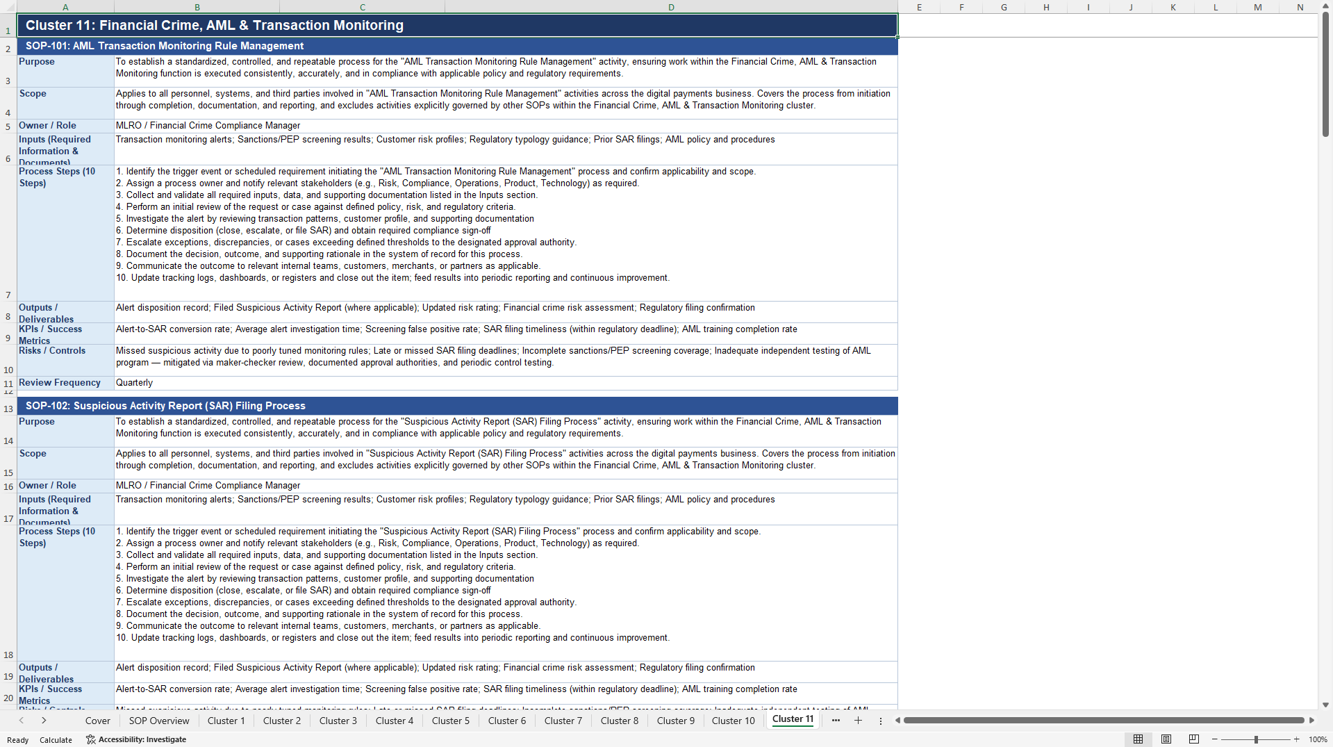 100+ Digital Payments Business SOPs (Excel template (XLSX)) Preview Image