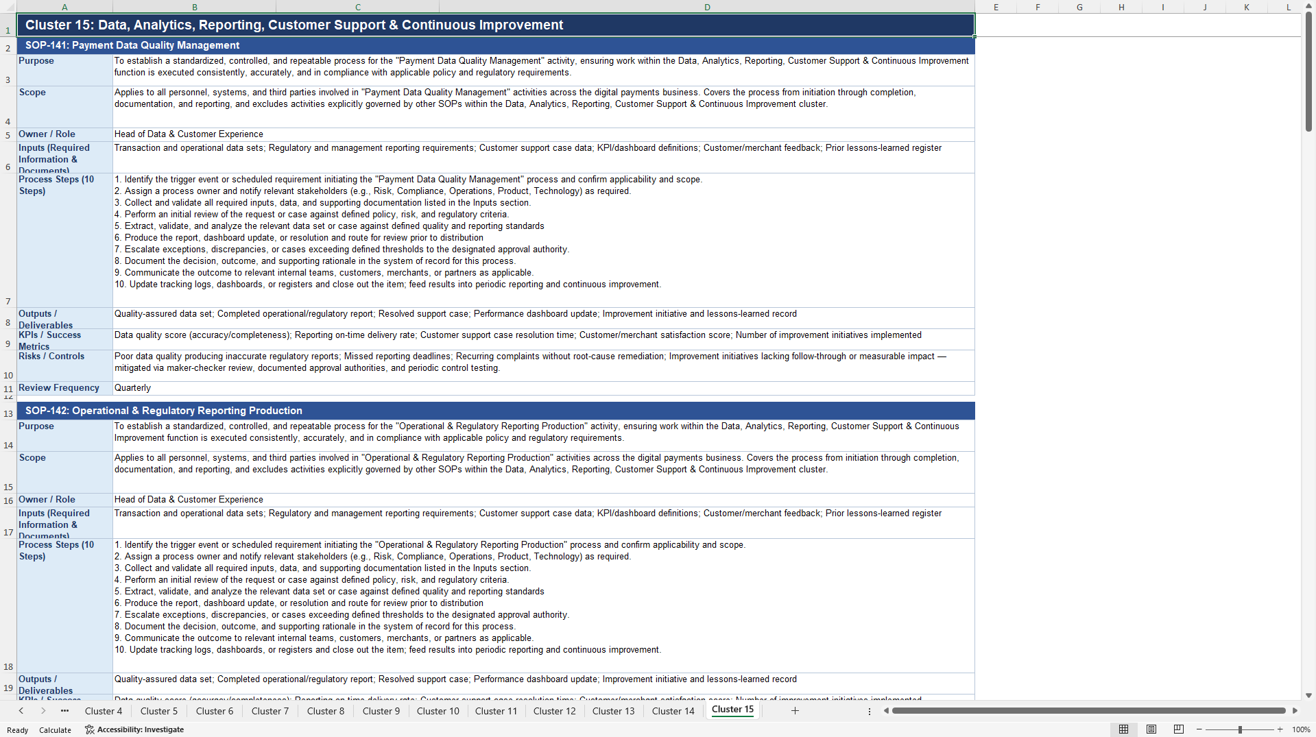 100+ Digital Payments Business SOPs (Excel template (XLSX)) Preview Image