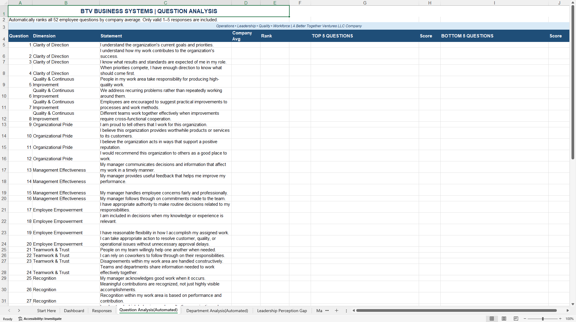 Employee Climate & Engagement Assessment Toolkit (Excel template (XLSX)) Preview Image