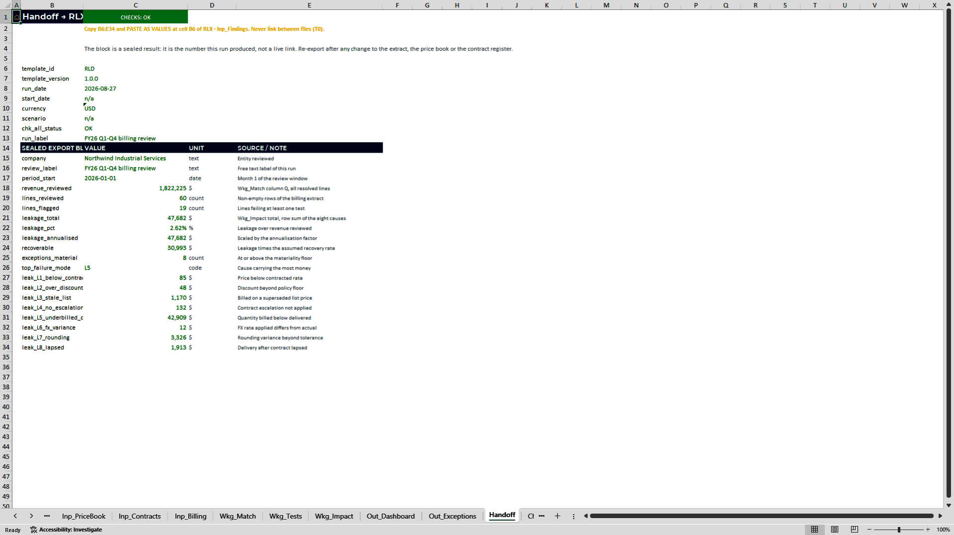 Revenue Leakage Detector: Billing Audit Excel Template (Excel template (XLSX)) Preview Image