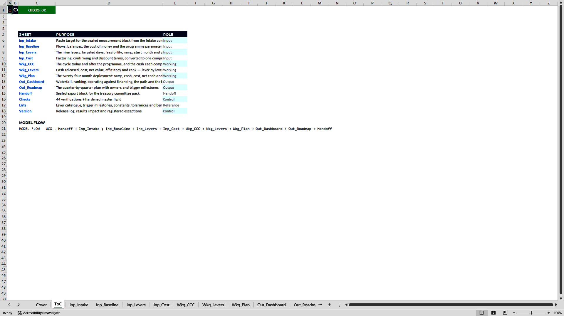 Working Capital Release Model: Nine Levers in Excel (Excel template (XLSX)) Preview Image