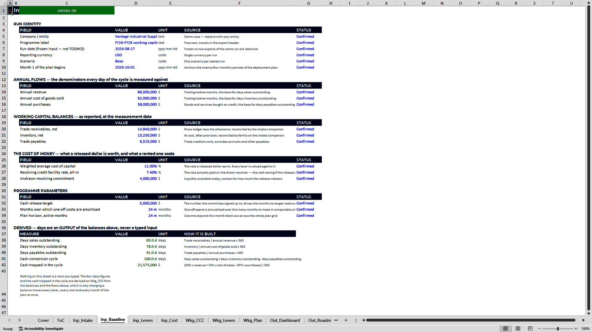 Working Capital Release Model: Nine Levers in Excel (Excel template (XLSX)) Preview Image