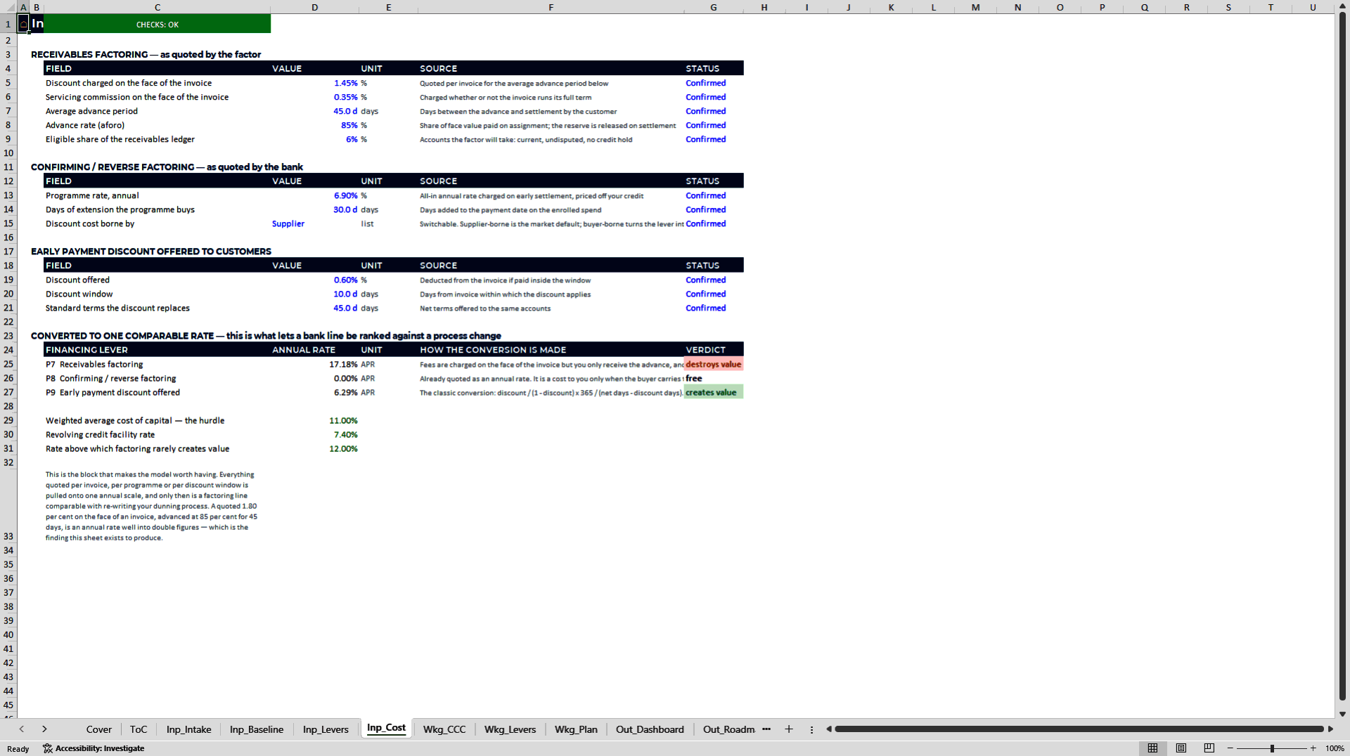 Working Capital Release Model: Nine Levers in Excel (Excel template (XLSX)) Preview Image