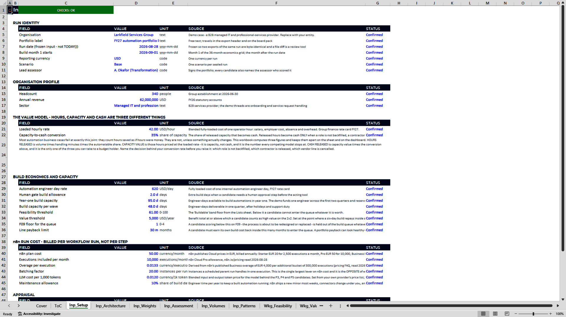 Process Automation Assessment & n8n Build Excel Template (Excel template (XLSX)) Preview Image