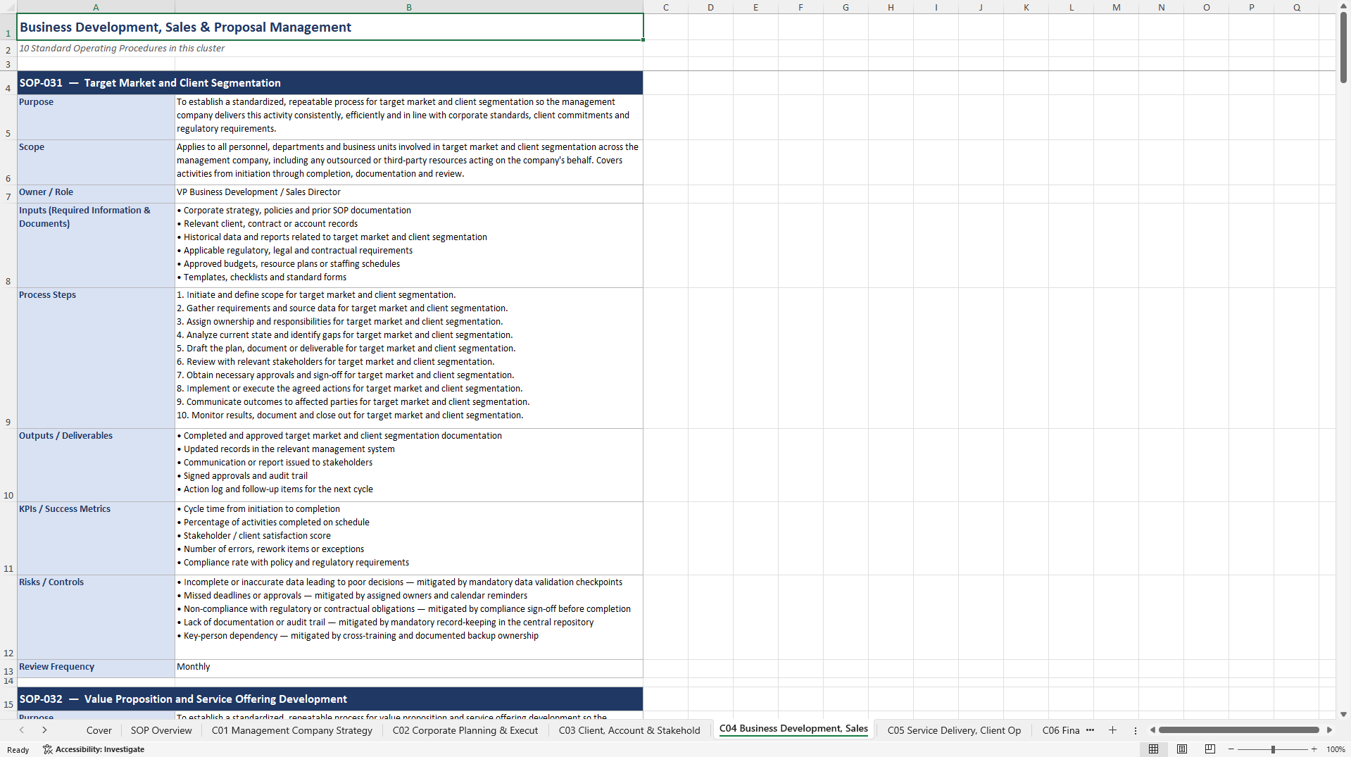 100+ Management Company SOPs (Excel template (XLSX)) Preview Image