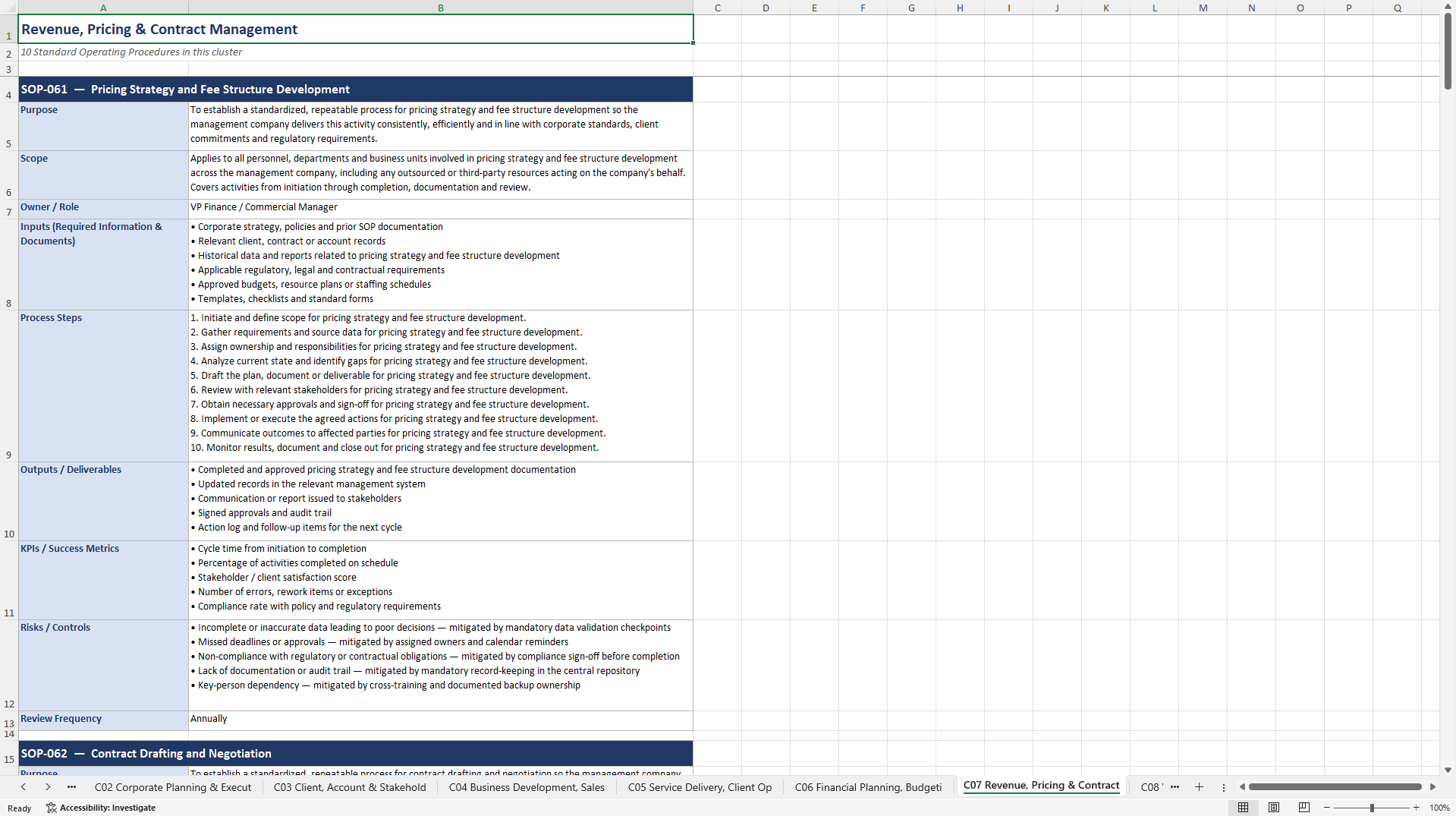 100+ Management Company SOPs (Excel template (XLSX)) Preview Image