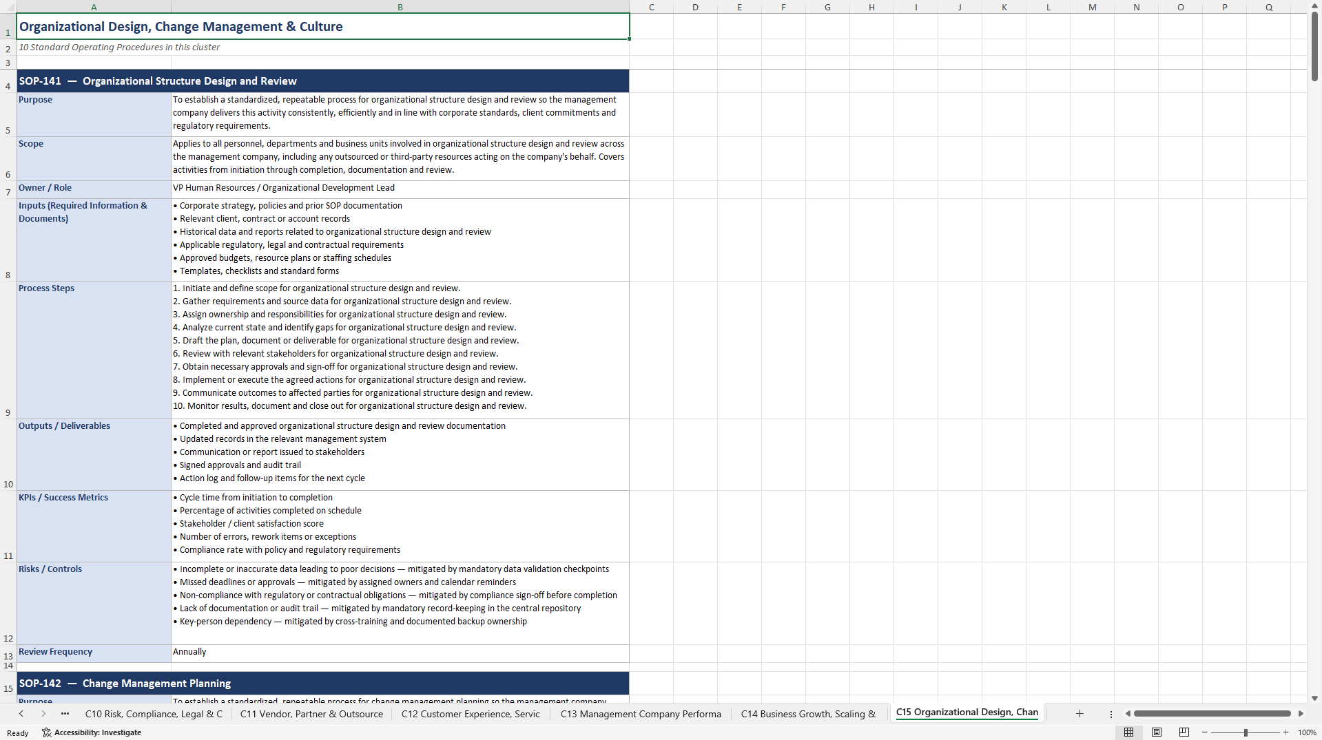 100+ Management Company SOPs (Excel template (XLSX)) Preview Image