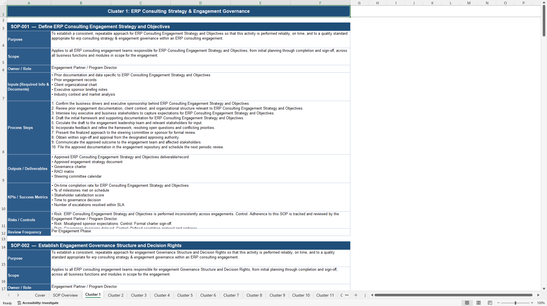 100+ Enterprise Resource Planning (ERP) Consulting SOPs (Excel template (XLSX)) Preview Image