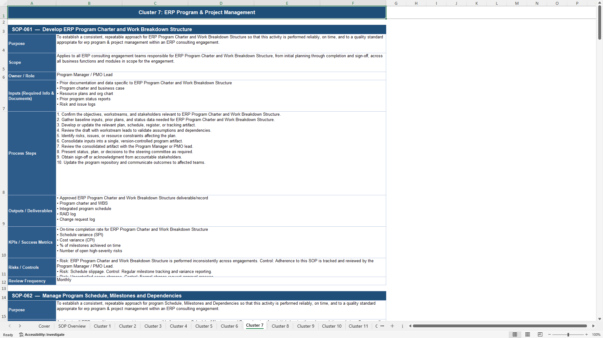 100+ Enterprise Resource Planning (ERP) Consulting SOPs (Excel template (XLSX)) Preview Image