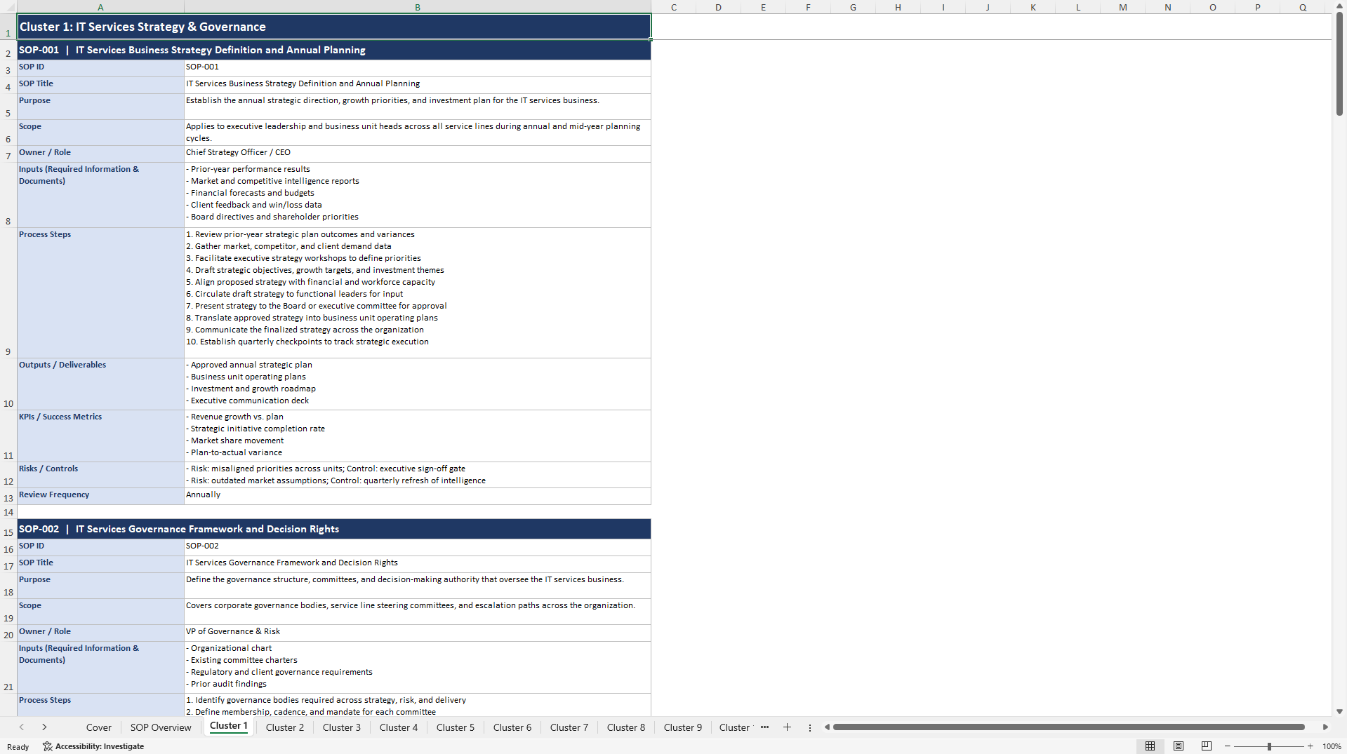 100+ IT Services Business SOPs (Excel template (XLSX)) Preview Image