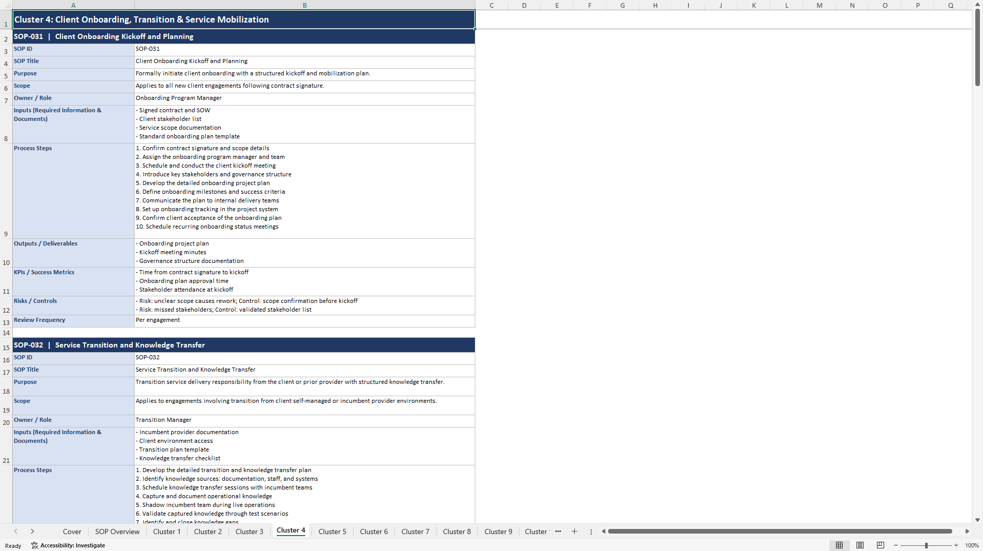 100+ IT Services Business SOPs (Excel template (XLSX)) Preview Image