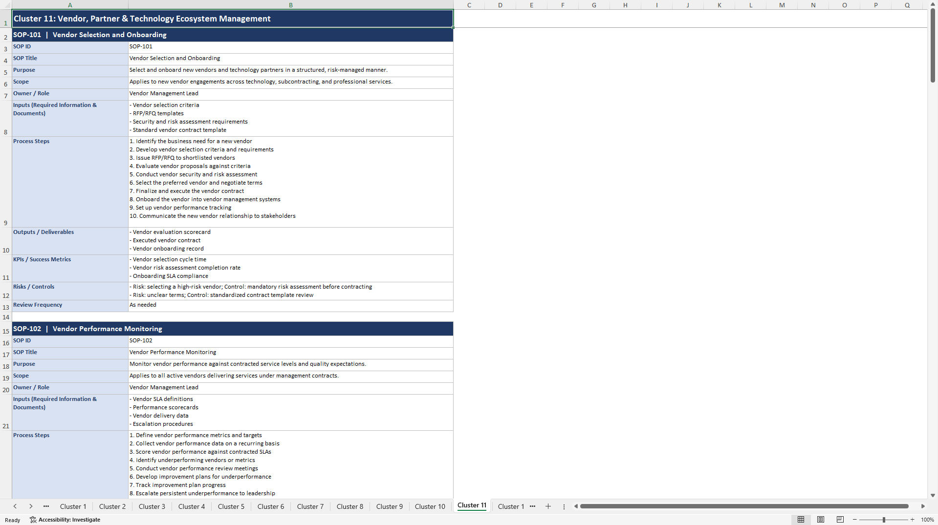 100+ IT Services Business SOPs (Excel template (XLSX)) Preview Image