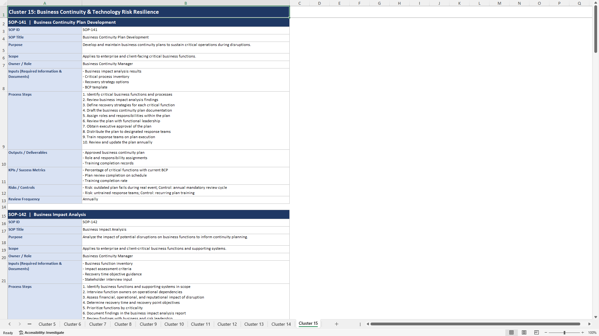 100+ IT Services Business SOPs (Excel template (XLSX)) Preview Image