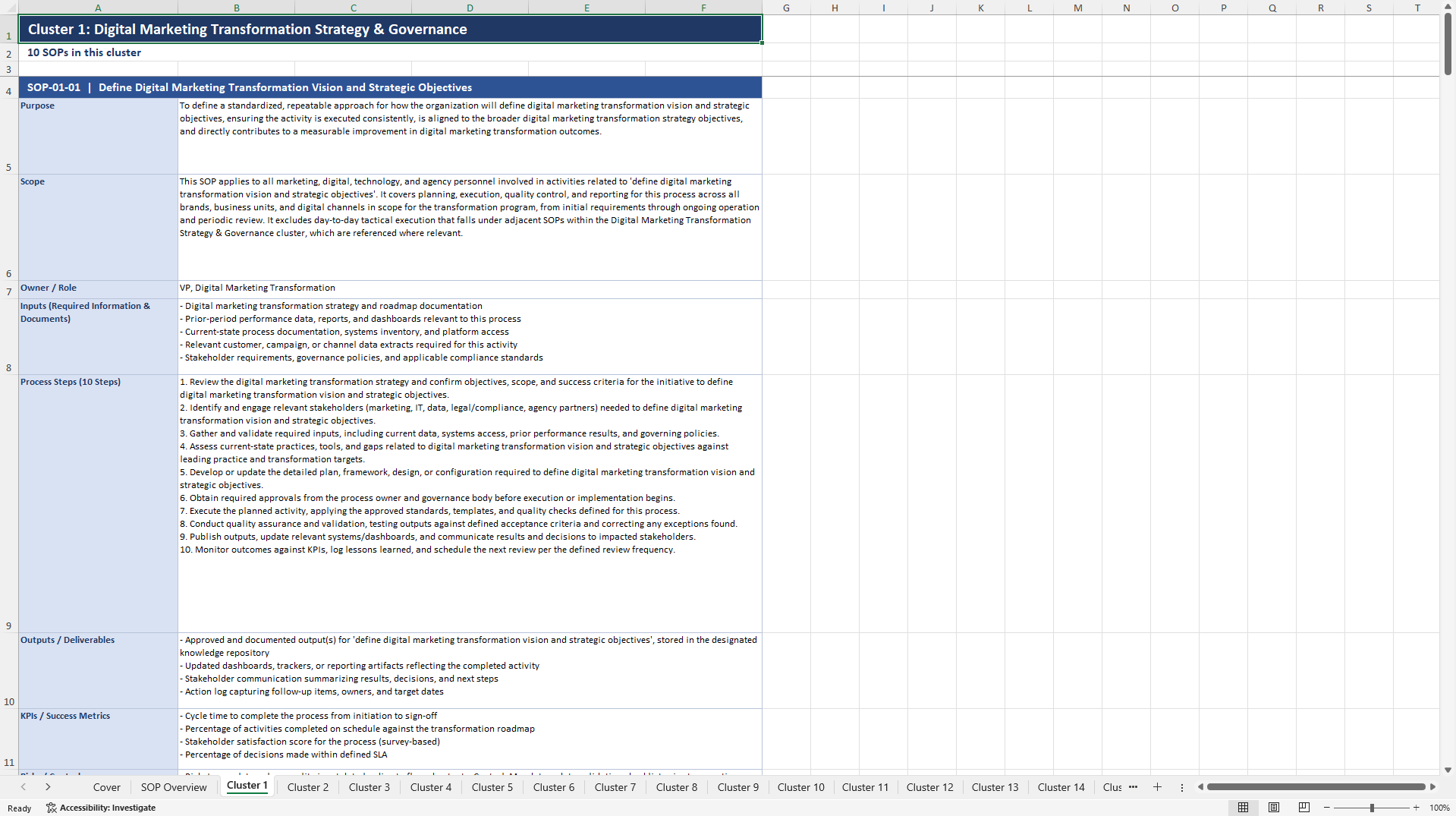 100+ Digital Marketing Transformation SOPs (Excel template (XLSX)) Preview Image