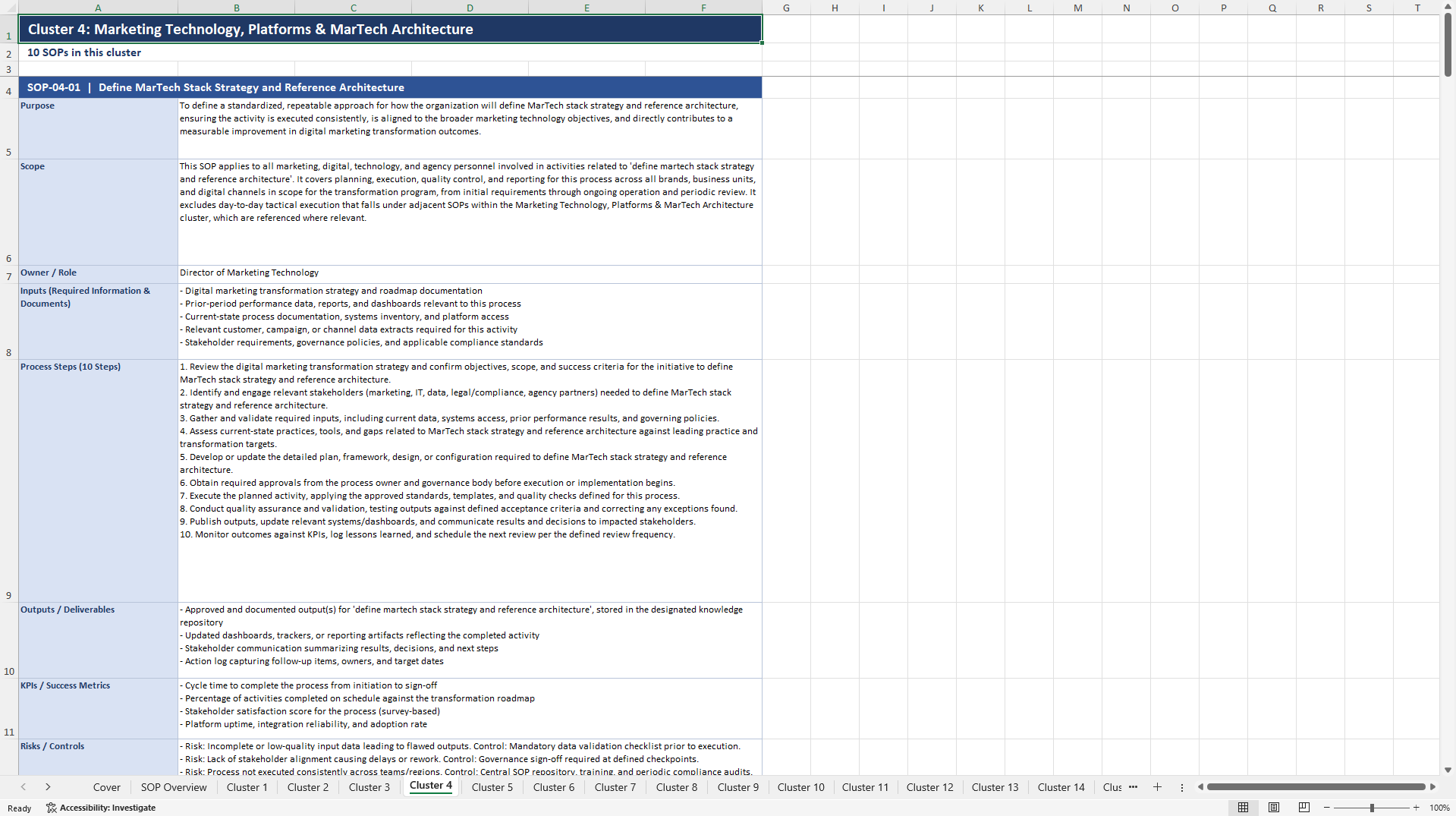 100+ Digital Marketing Transformation SOPs (Excel template (XLSX)) Preview Image
