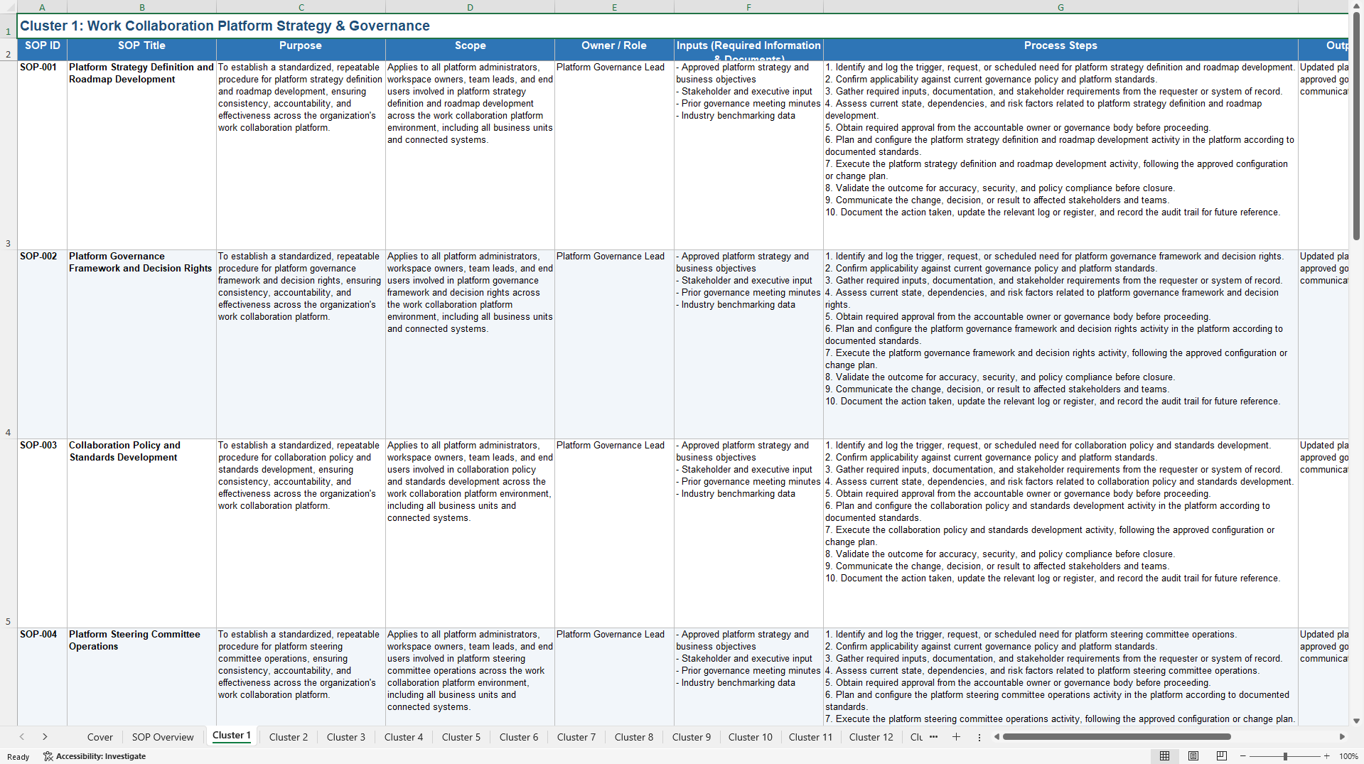 100+ Work Collaboration Platform SOPs (Excel template (XLSX)) Preview Image