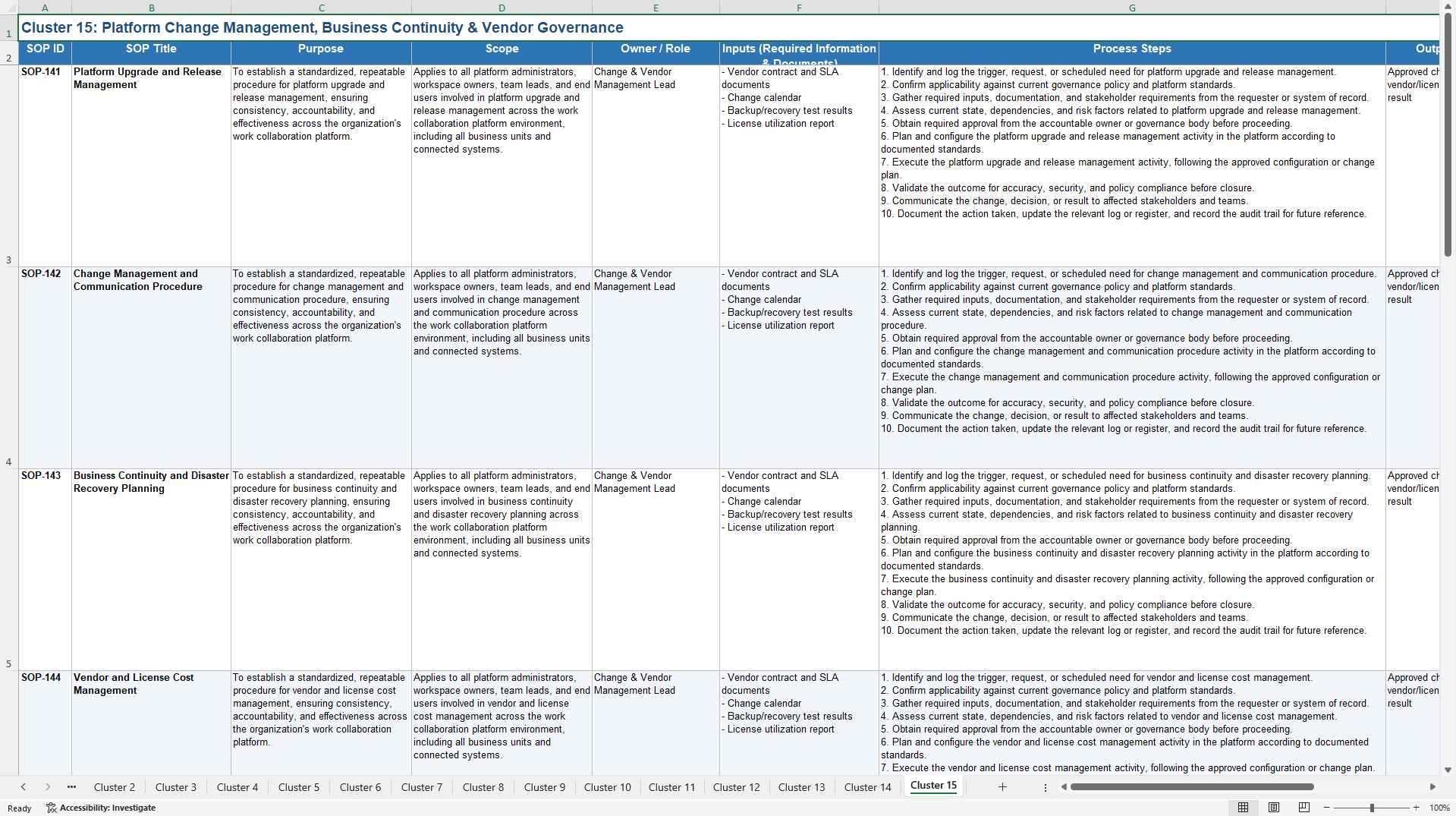 100+ Work Collaboration Platform SOPs (Excel template (XLSX)) Preview Image