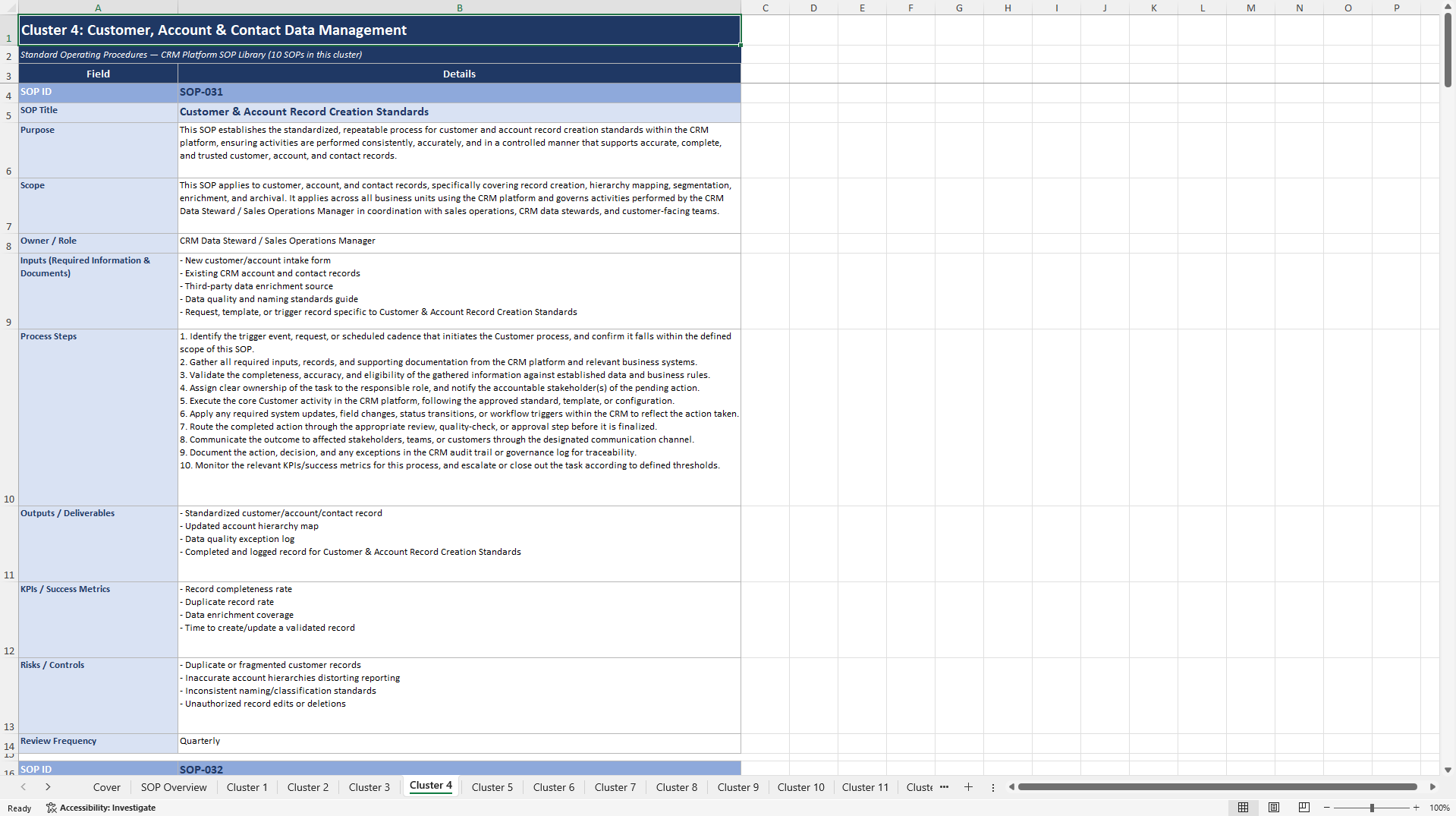 100+ Customer Relationship Management (CRM) Platform SOPs (Excel template (XLSX)) Preview Image