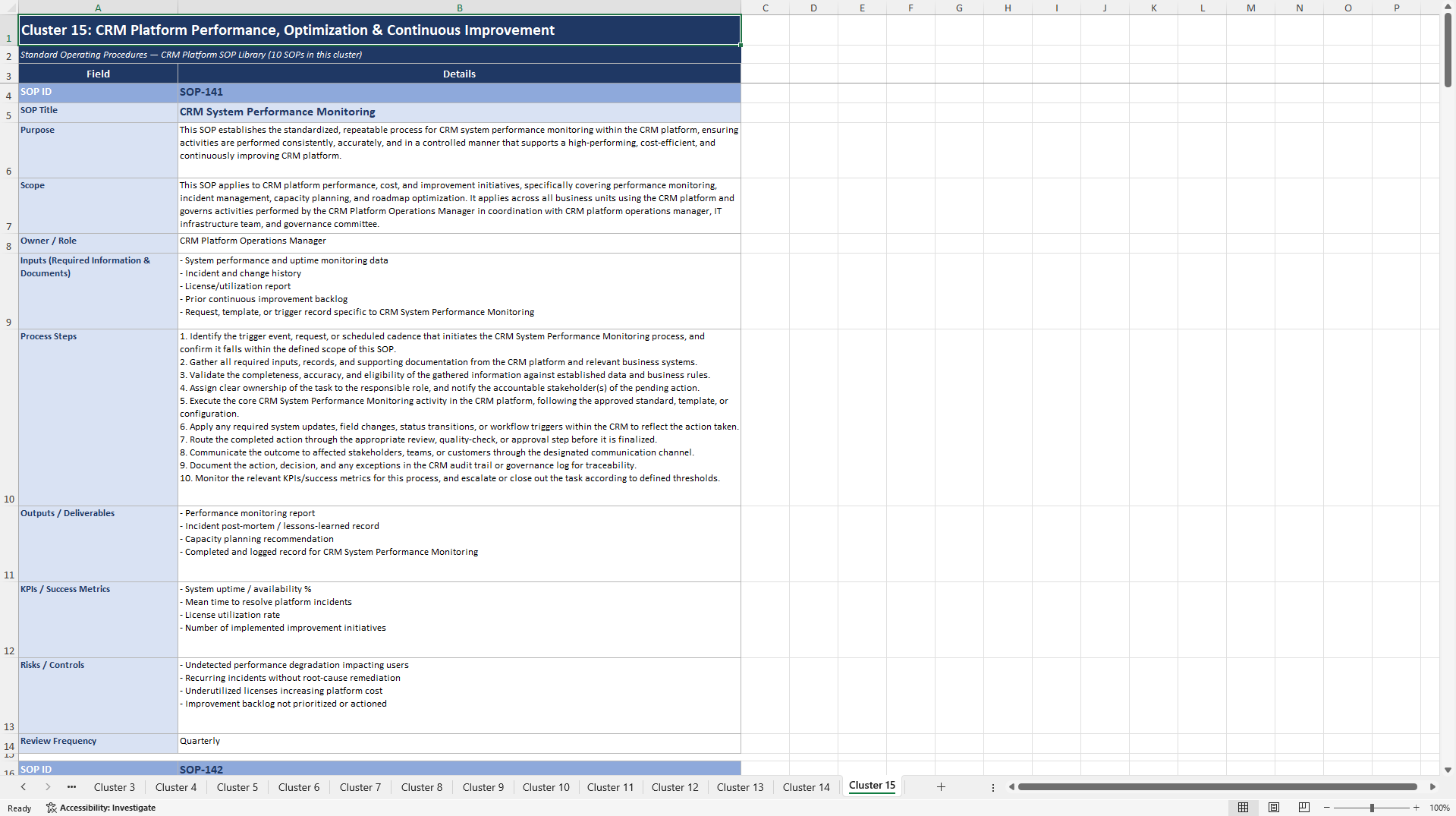 100+ Customer Relationship Management (CRM) Platform SOPs (Excel template (XLSX)) Preview Image