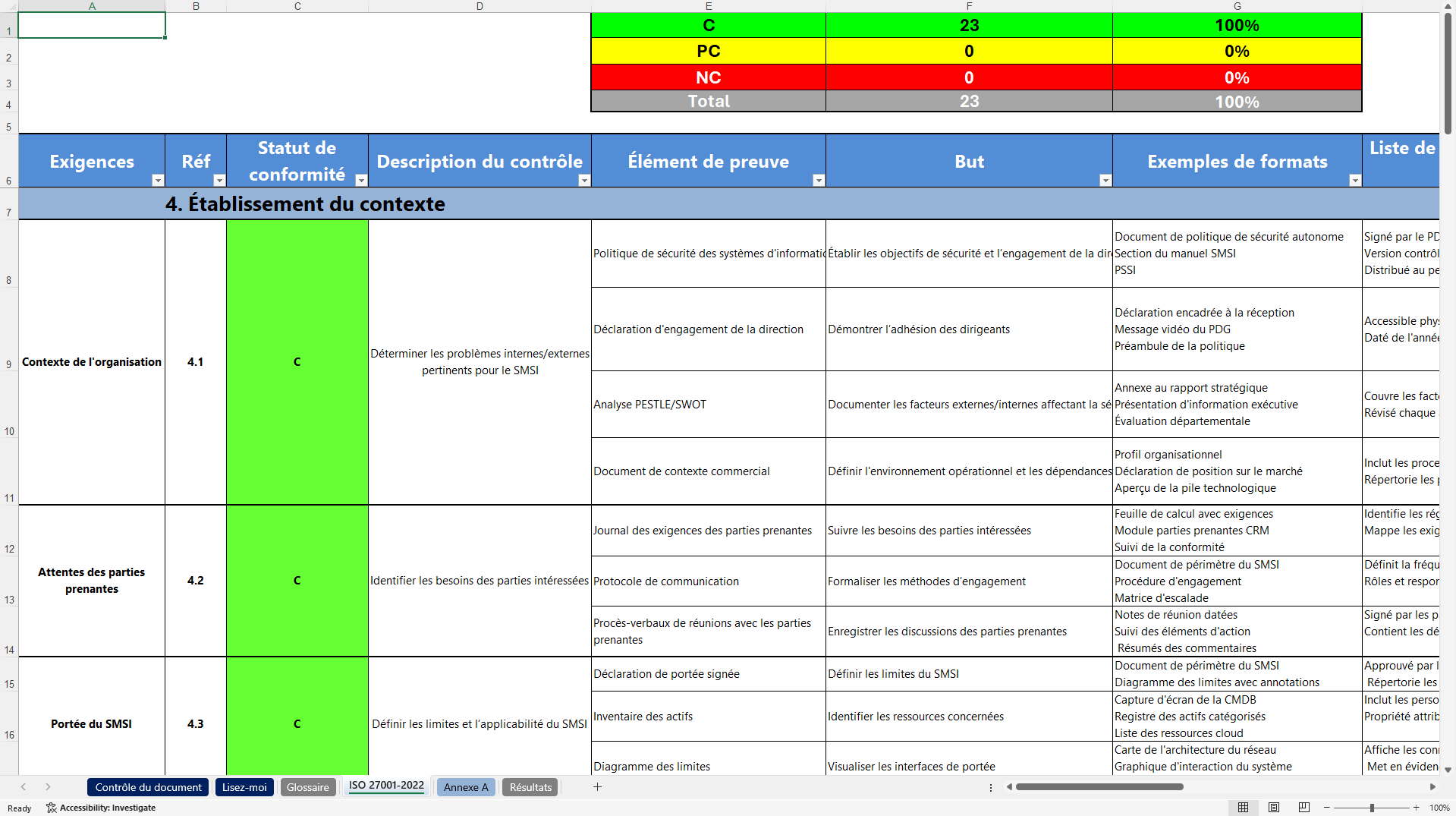 ISO 27001:2022 - Outil d'auto-évaluation pour audits (Excel template (XLSX)) Preview Image